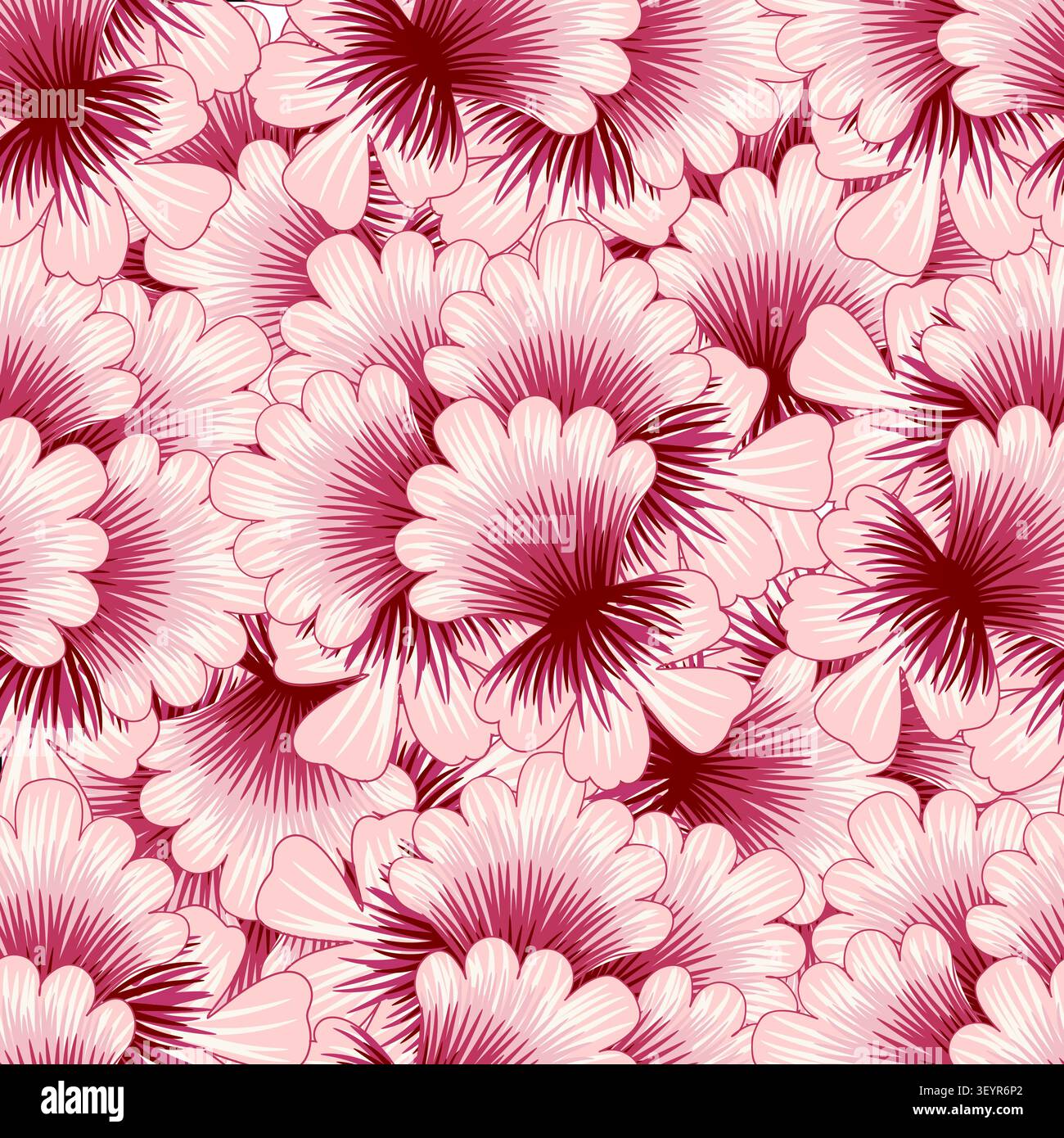 Rosafarbene Blütenblätter Retro nahtlose Vektormuster Hintergrund. Blumenmotiv im Vintage-Stil. Handgezeichnete, zarte Blumenköpfe. Für Web Packground Stock Vektor