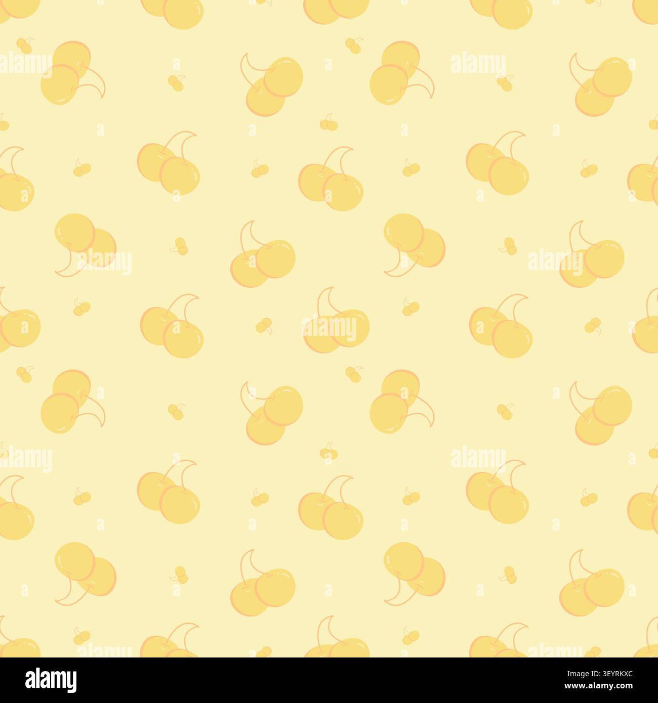 Fröhliches gelbes einfarbiges Kirschmuster. Ideal für neutrale Einrichtung im Kinderzimmer, Stoffdrucke und Schreibwaren im Sommer. Flache Vektorgrafik Stock Vektor