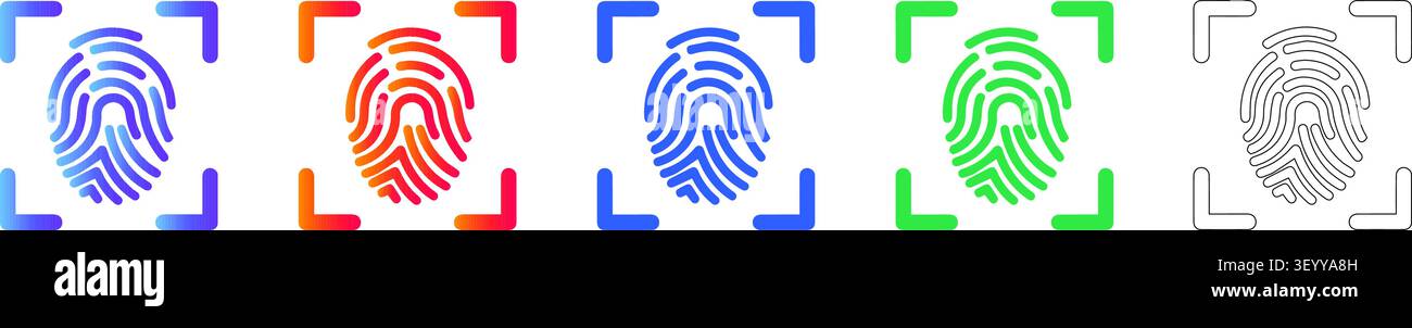 Symbolsatz Biometric Fingerprint Scan vol 24898 Stock Vektor