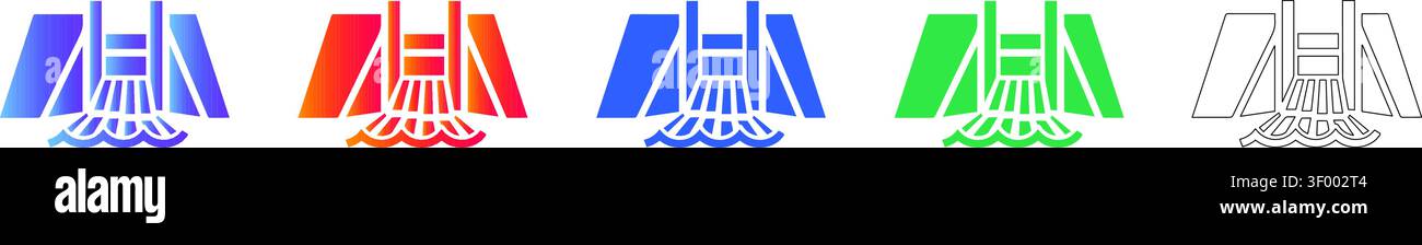 Water Dam Spillway Infrastructure Icons vol 27817 Stock Vektor