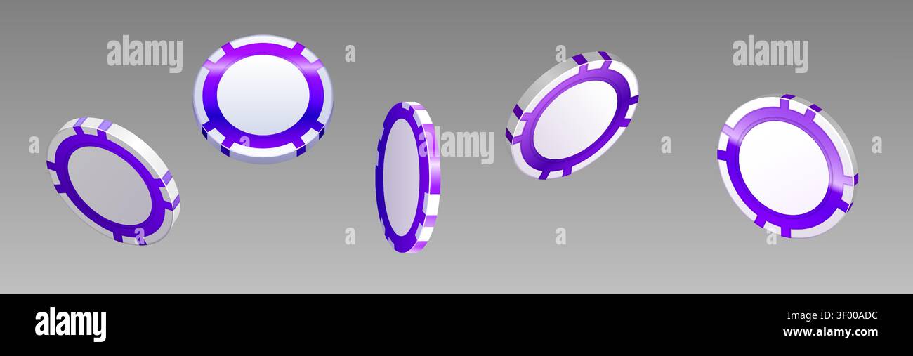 Blaue Poker-Chips fallen isoliert im Hintergrund herunter. Vektor realistische Illustration von 3D Casino Elemente fliegen, Glückswetten Symbol, Online Wetten, Glücksspiel Business Banner Design, Spiel Gewinner Bonus Stock Vektor