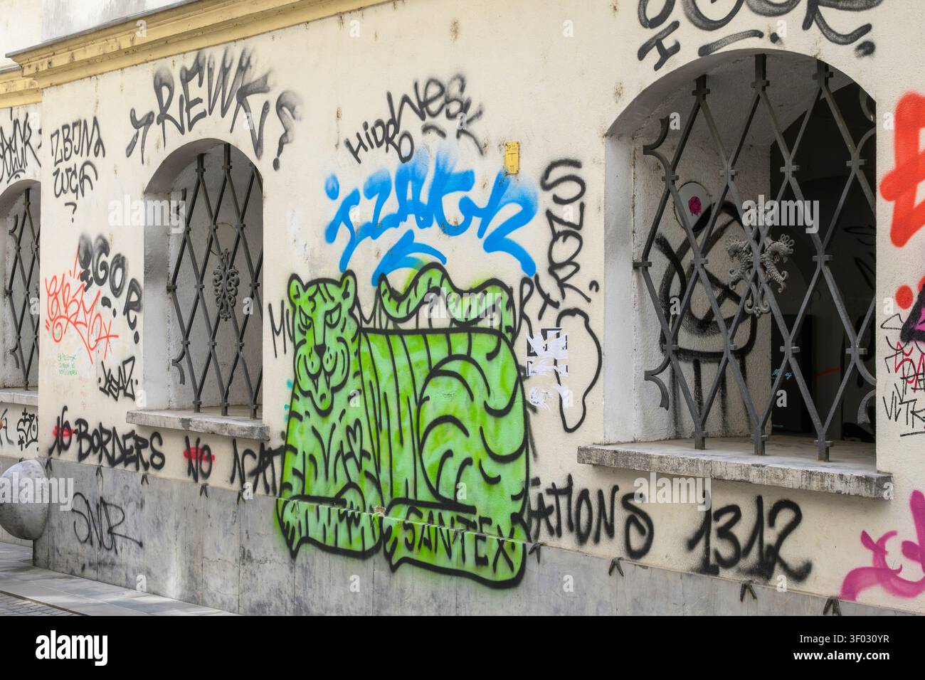 Grafitti in der Altstadt von Ljubljana, Slowenien. Stockfoto