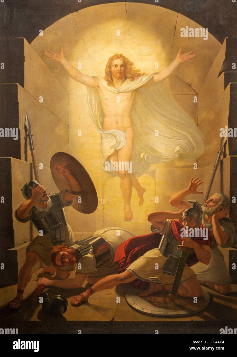 LUCCA, ITALIEN - 23. JUNI 2026: Gemälde der Auferstehung Jesu in der Kirche Cattedrale di San Martino von Michele Ridolfi (1824). Stockfoto