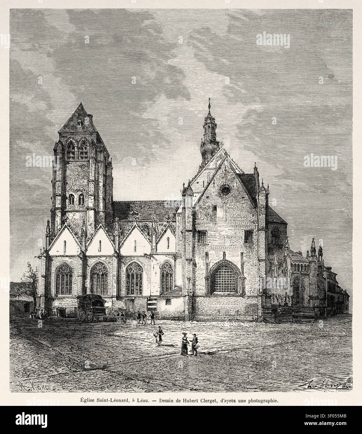 Saint Leonard's Church ist eine römisch-katholische Kirche in Zoutleeuw, Flämisch-Brabant, Belgien. Nordwesteuropa. Zeichnung von Hubert Clerget (1818–1899) Belgien von Antoine Louis Camille Lemonnier (1844–1913) Le Tour du Monde 1881 Stockfoto