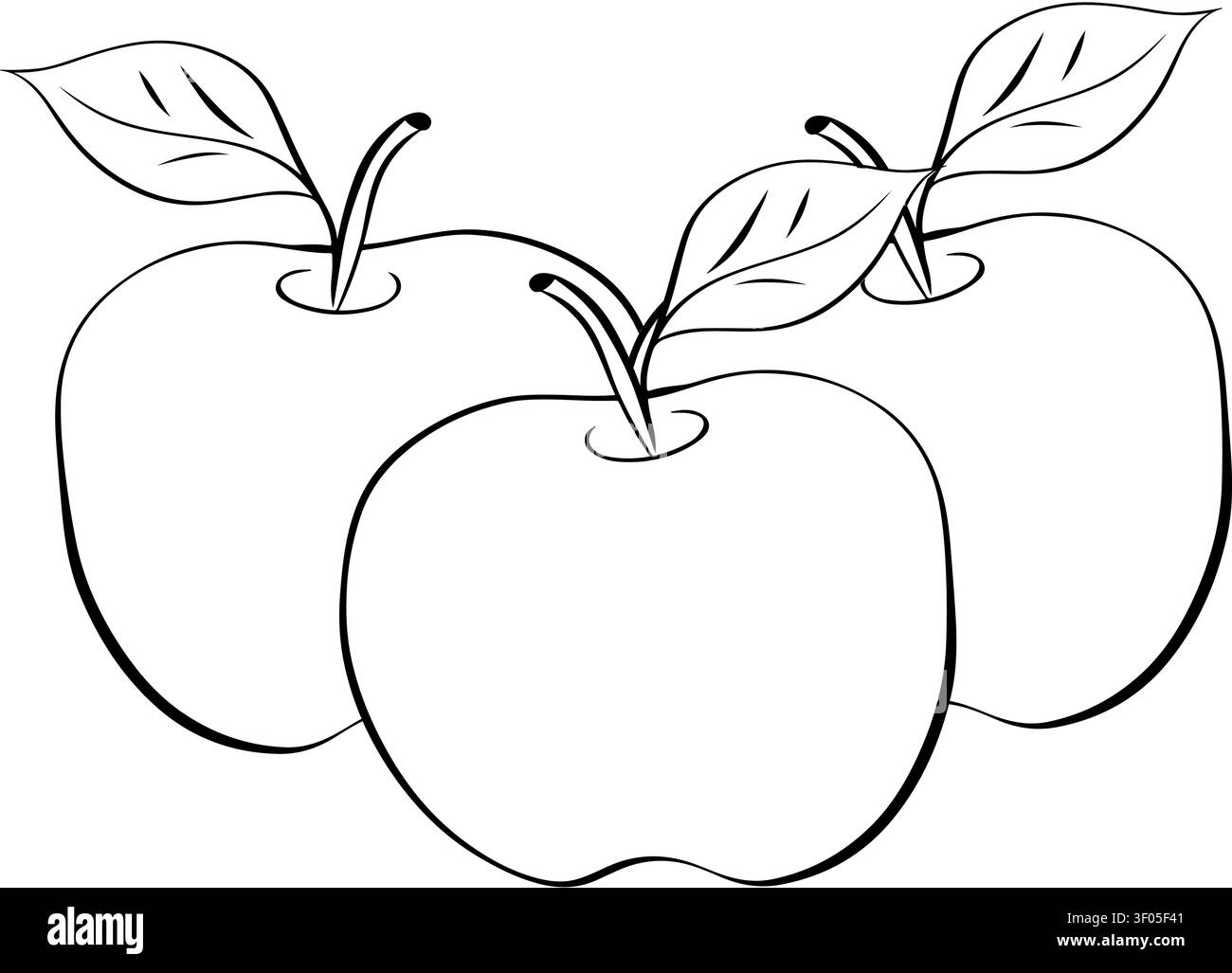 Drei Apfelfrüchte. Schulkomposition Schwarz-weiß handgezeichnete Illustration. Grafischer Vektortinte. Abbildung für Rezeptkochbuch, Banner, Stock Vektor