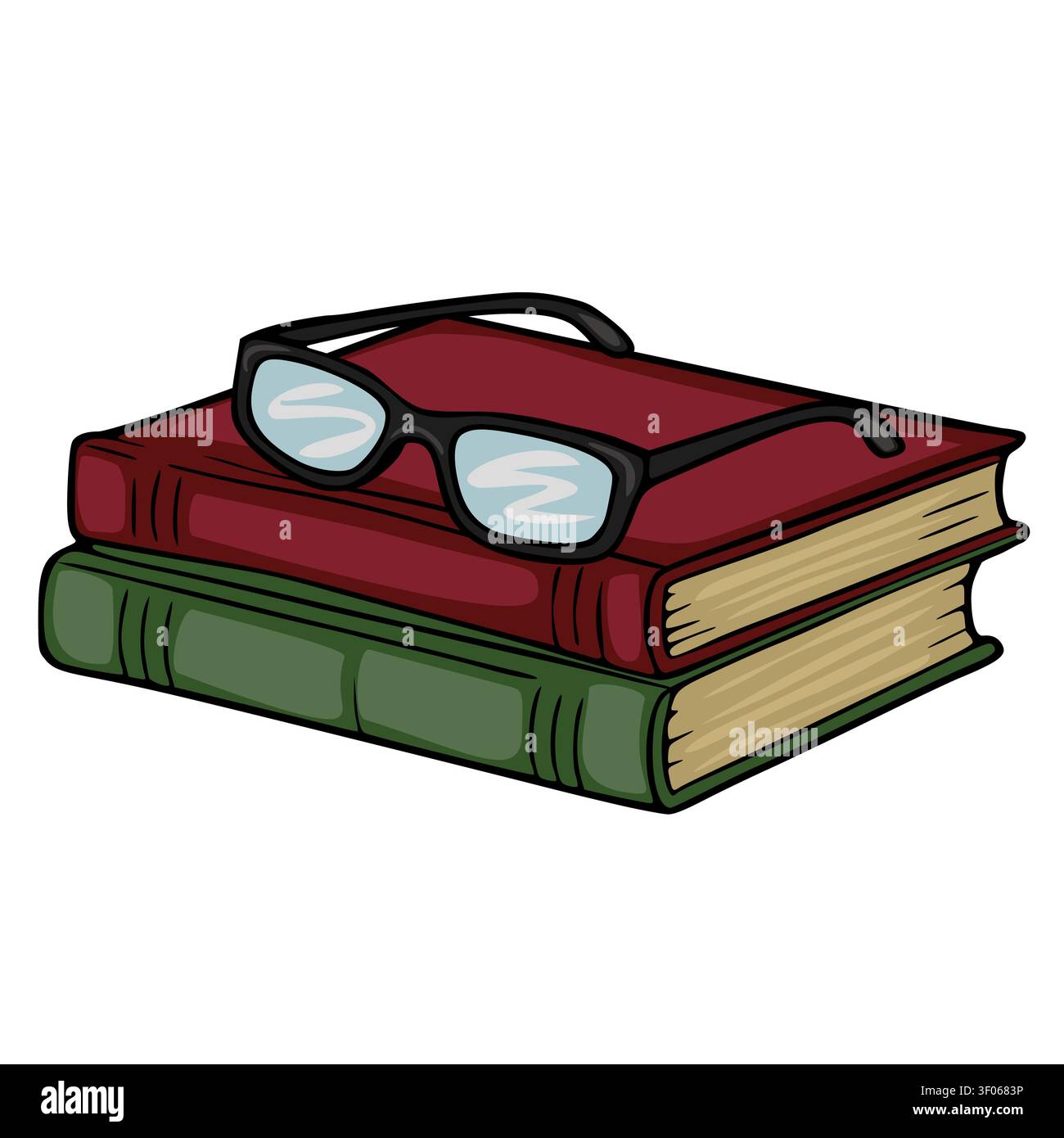 Stapel von zwei Vintage-Hardcover-Büchern mit Lesebrille isolierte Vektorillustration Stock Vektor