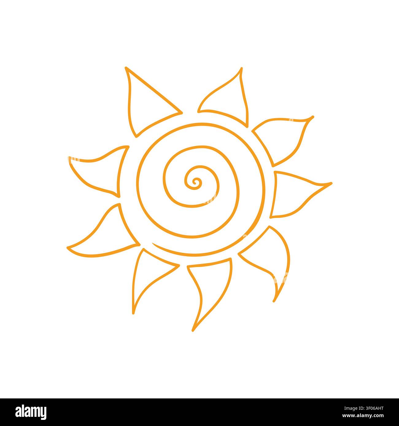 Stilisiertes Sonnensymbol, farbige Umrisse. Mit einer hellen gelben und orangen Sonne Stock Vektor