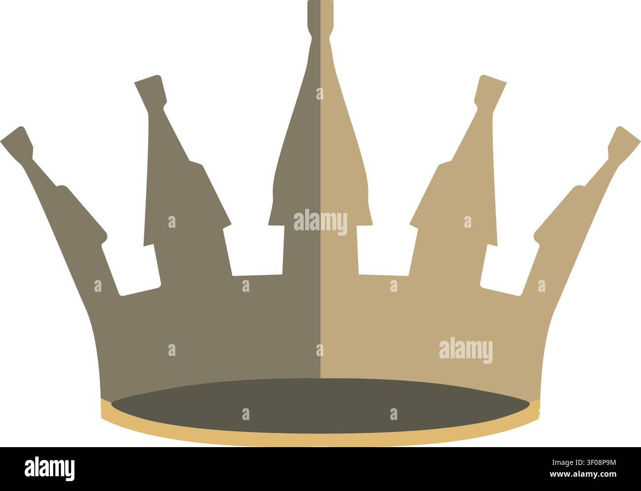 Flache Illustration einer grauen Krone mit hohen, flaschenförmigen Spitzen und einem goldenen Sockel im dekorativen königlichen Stil Stock Vektor