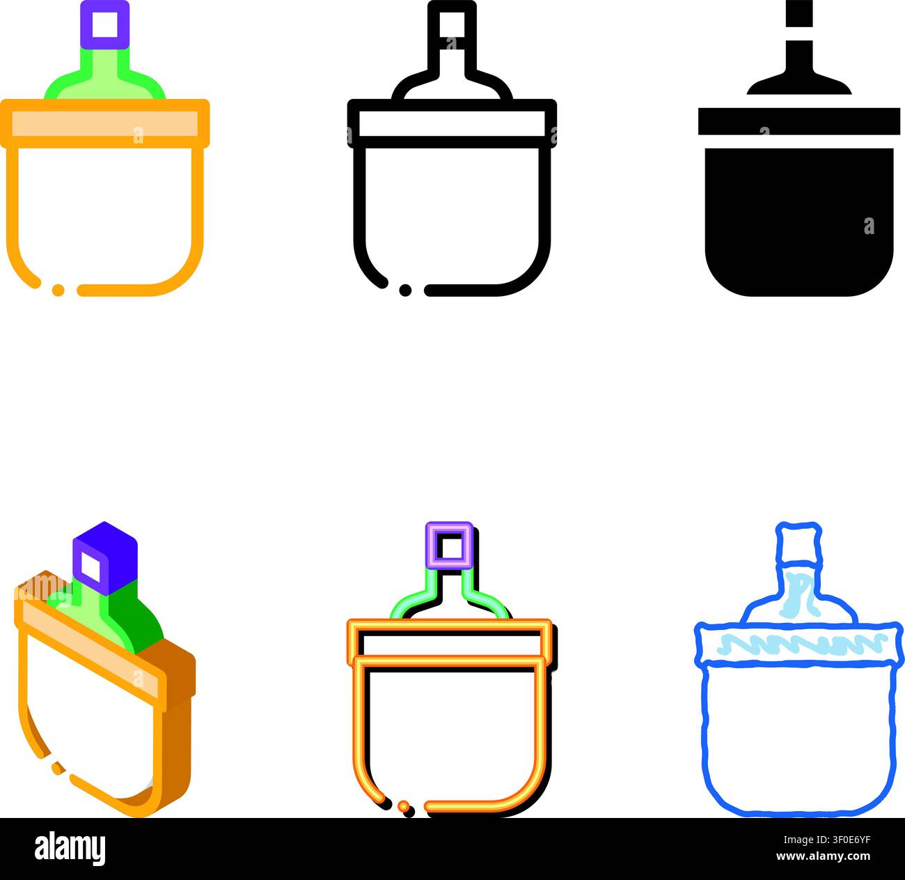 Trinkflasche im Kühleimer Symbol Vektor. Umreißen Sie das Schild „Getränkeflasche im Kühlbehälter“. Stilisiertes Symbol für isolierte Kontur Stock Vektor