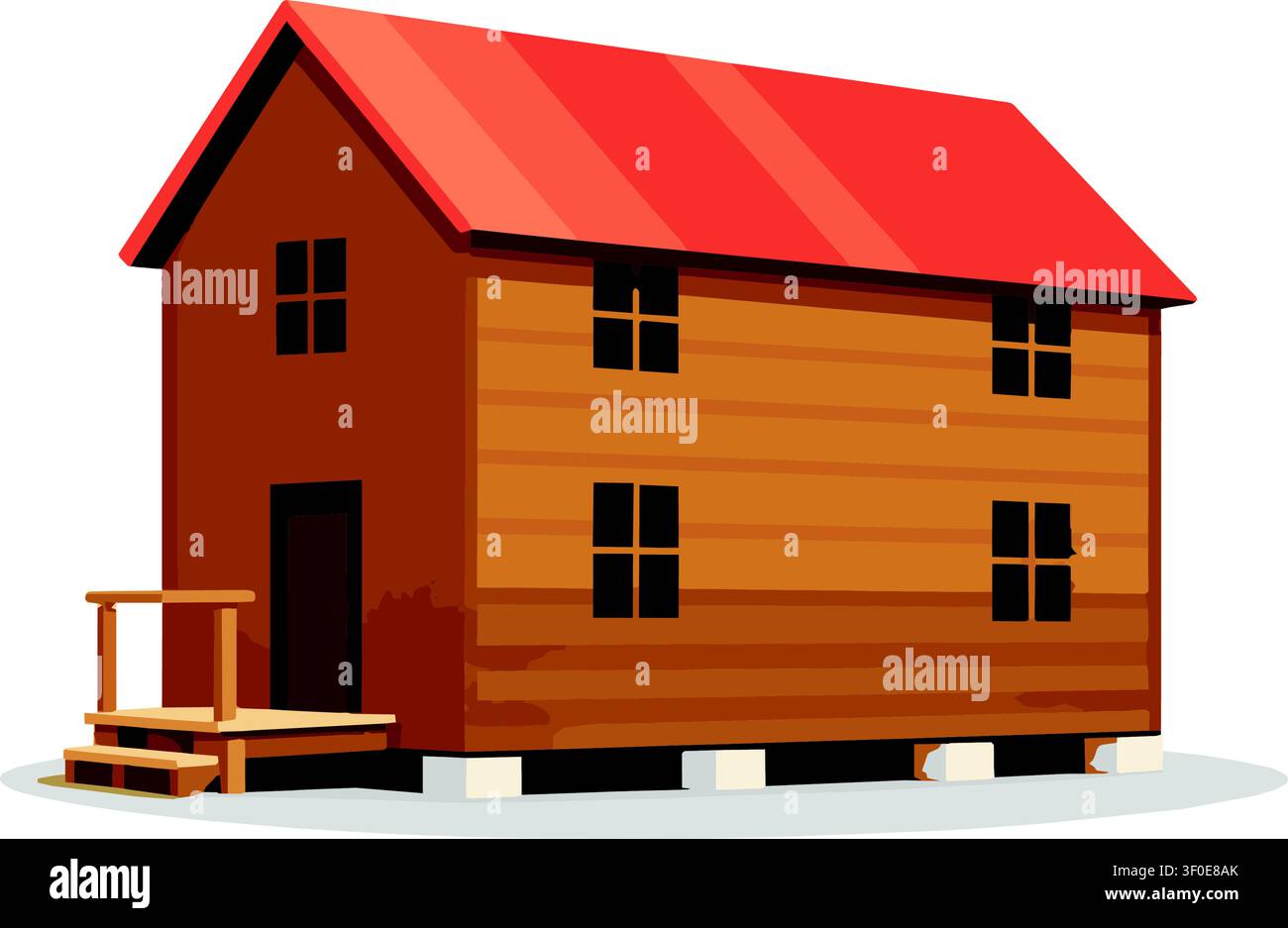 Rustikales Holzhaus auf Stelzen mit rotem Dach, flache Vektorillustration Stock Vektor