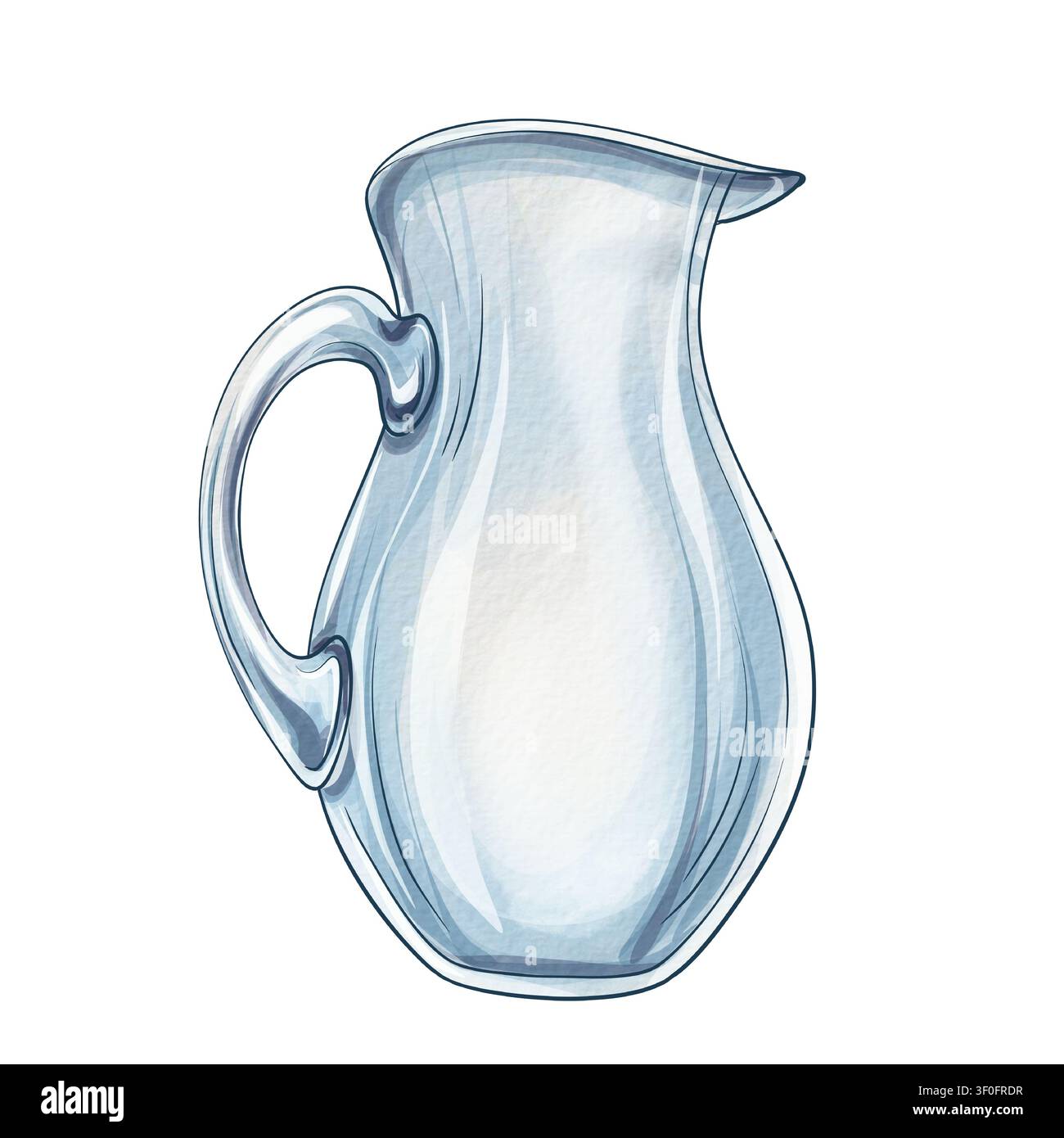 Gläserner Krug Aquarell-Clipart, Transparente Getränkekrug-Illustration, Handgemaltes Küchen-Trinkgeschirr-Element isoliert auf weißem Hintergrund für Stockfoto