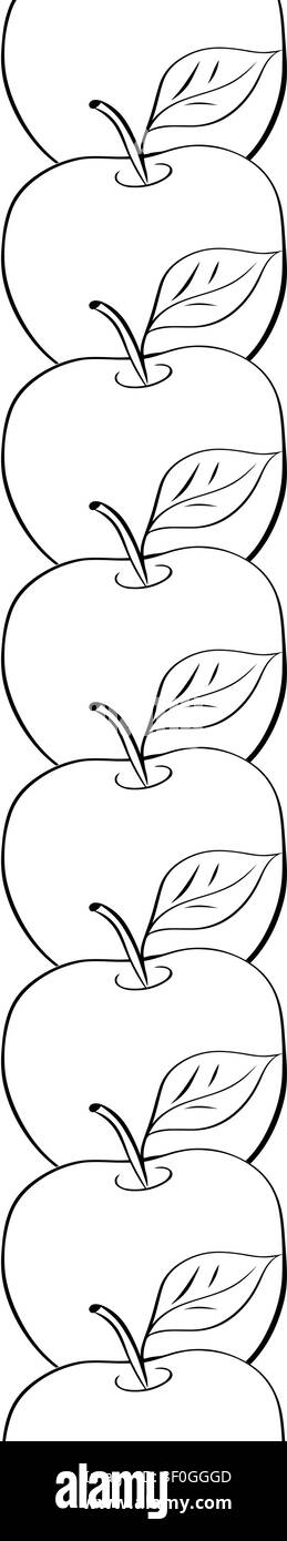 Nahtlose Apfelbordüre Schule vertikal Schwarzweiß handgezeichnete Illustration. Vektor-Grafik-Linien-Tinten-Kunst. Hintergrund für Banner, Druck für Stoff Stock Vektor