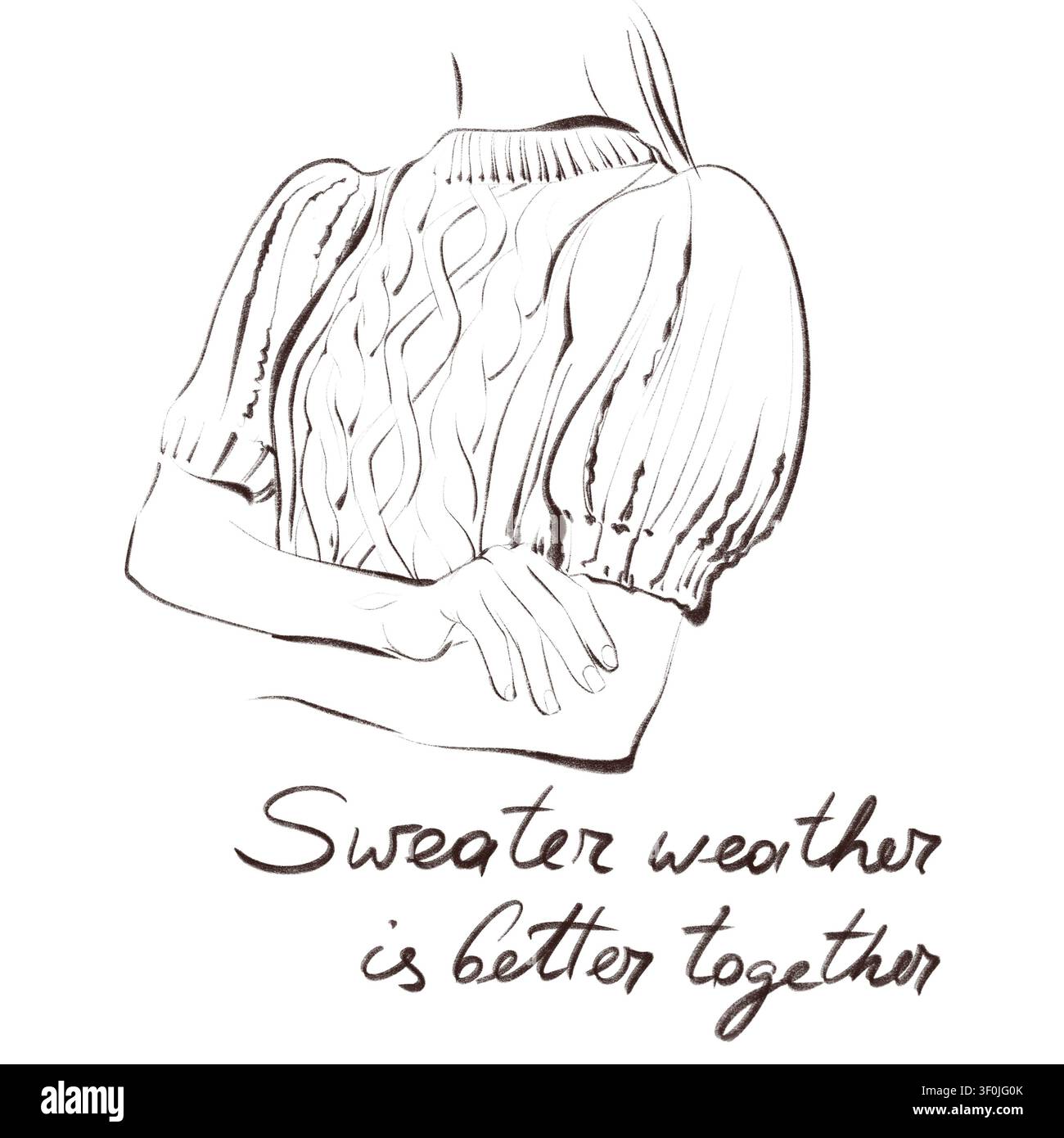 Minimalistische Linienkunst-Illustration eines dicken Strickpullovers. transparenter Hintergrund Stockfoto