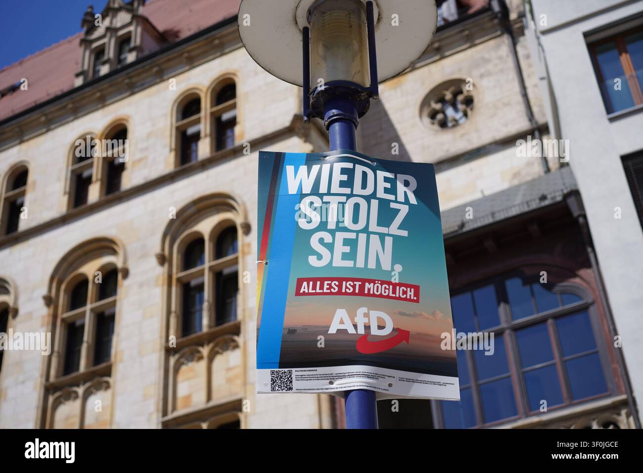 Magdeburg, Deutschland - 8. Juli 2026: Wahlplakat der AfD (Alternative für Deutschland) vor der Landtagswahl in Sachsen-Anhalt 2026. Stockfoto