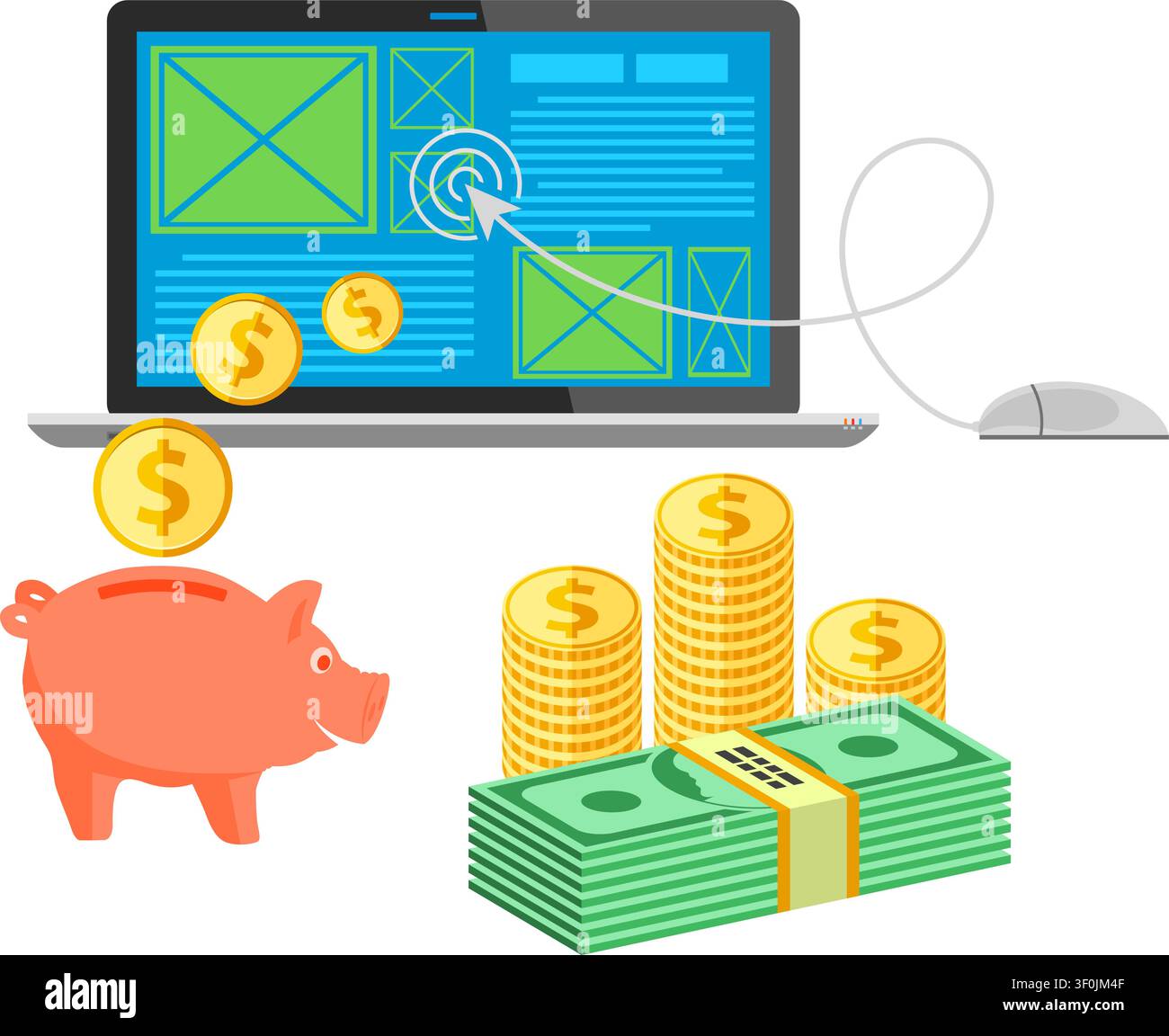 Konzepte für Online-Internet-Technologie - Pay-per-Click-Flachikonen. Können für Web-Banner und Druckwerbung verwendet werden. Vektorillustration. Stock Vektor