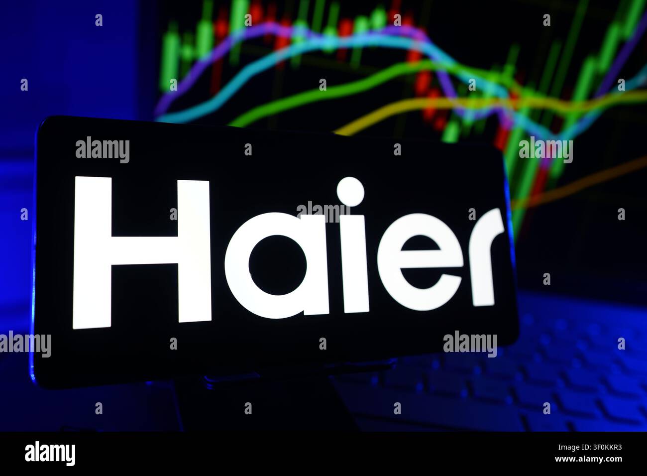 Haier Smart Home Global Consumer Electronics Company Bekannt für Geräte und Heimtechnologie-Lösungen Aktienmarkt-Leistungsdiagramm mit Unternehmensdaten Stockfoto