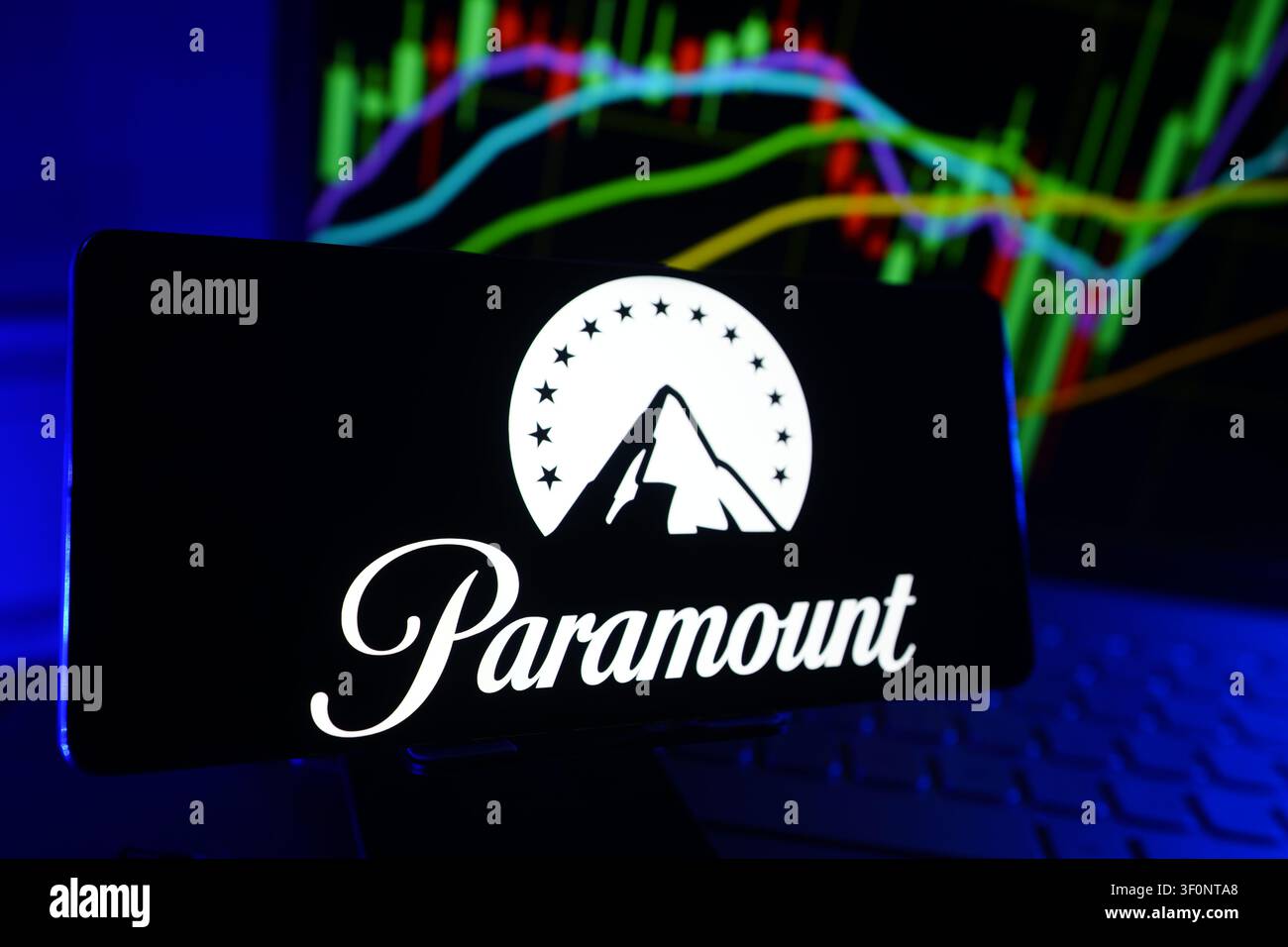 Paramount Global Media Company produziert Filme, Fernsehsendungen, Streaming-Inhalte und Unterhaltungsmarken Stockfoto