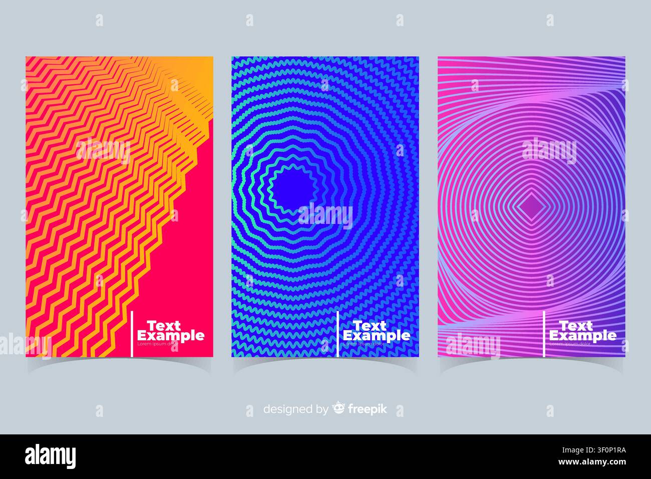 Abstraktes Vektor-Posterset mit linearen Gradienten und geometrischen Verzerrungsmustern Stock Vektor