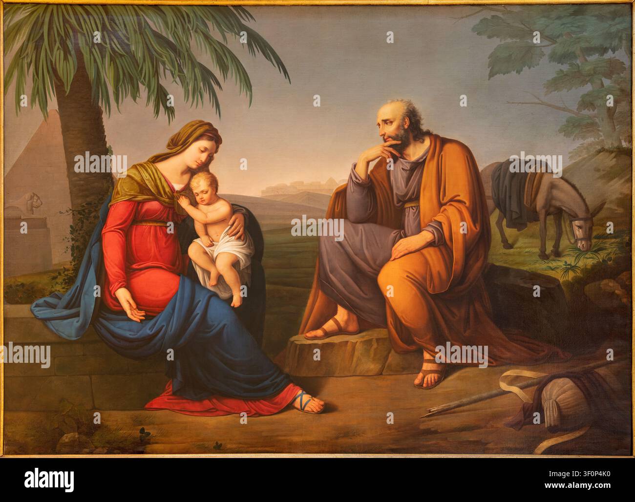 LUCCA, ITALIEN - 23. JUNI 2026: Das Gemälde der Ruhe auf der Flucht nach Ägypten in der Kirche Basilica di San Frediano von G. Martini (1824). Stockfoto