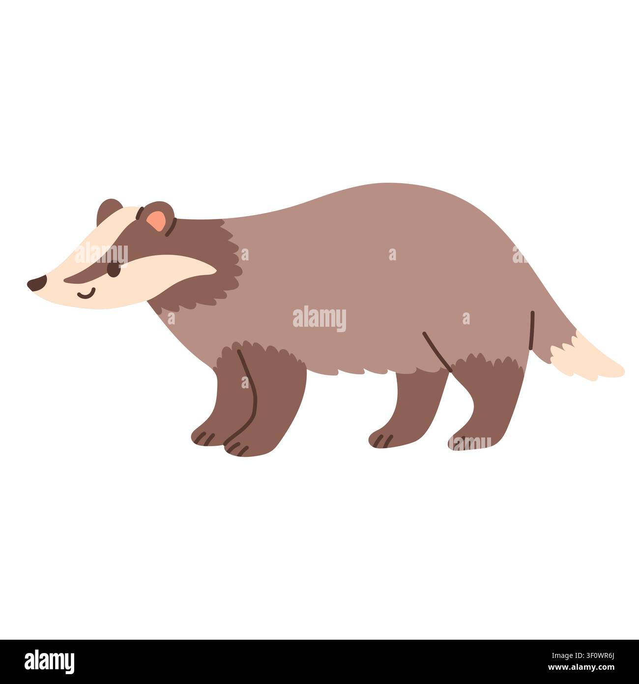 Süßer Dachs seitliche Ansicht Vektorillustration. Flachdesign gestreifter Kopf Waldtier-Symbol isoliert auf weißem Hintergrund. Großartig für den Wald Stock Vektor