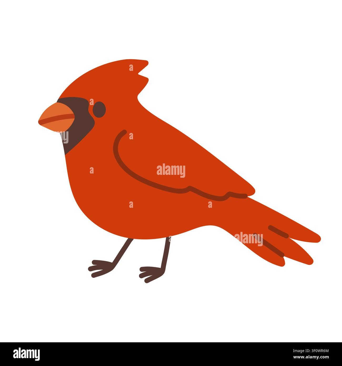 Niedliche rote Kardinalvogel-Profil-Vektorillustration. Flaches Design eines fliegenden Gartenvogels als Symbol isoliert auf weißem Hintergrund. Perfekt für den Winter Stock Vektor