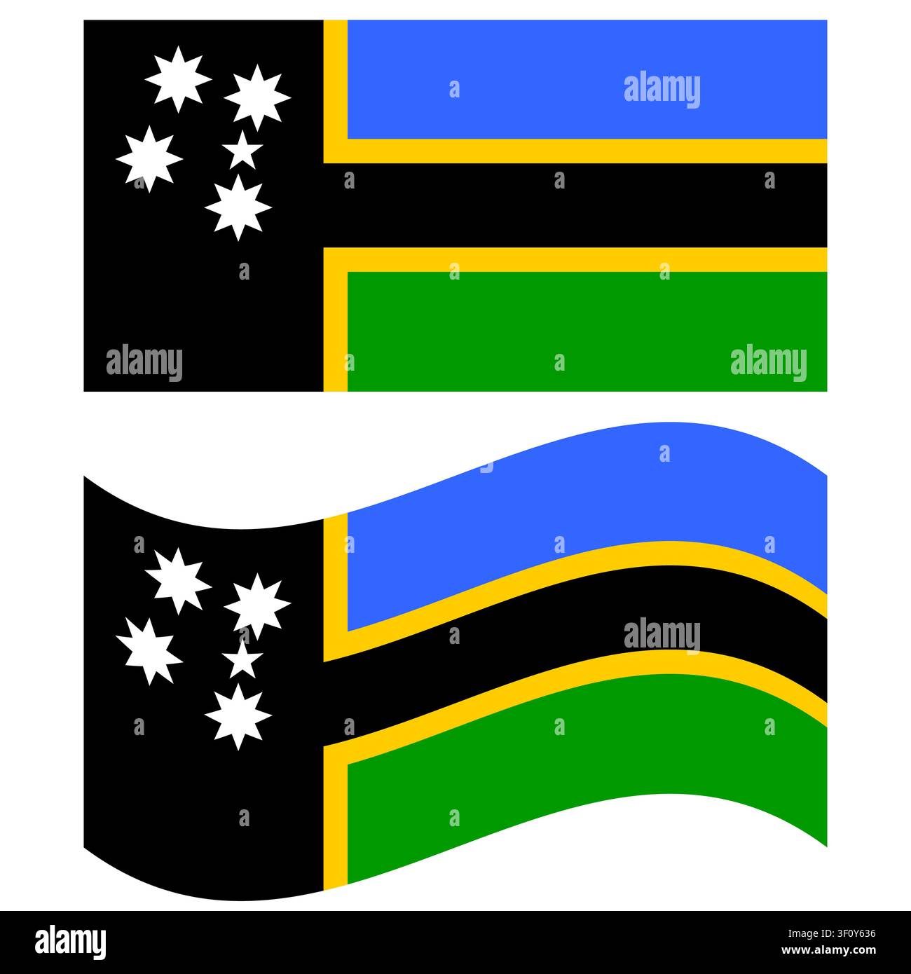 Wehende Flagge der australischen Südseeinsulaner. Flagge der australischen Südseeinsulaner auf weißem Hintergrund. Flagge der Südseeinsulaner. flacher Stil. Stockfoto