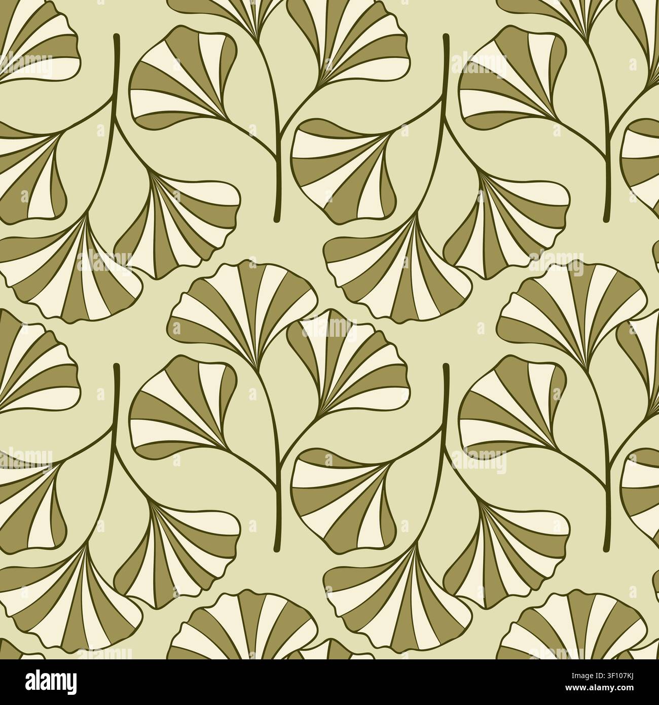 Ginkgo-biloba-Zweige mit Blättern nahtloses Muster auf hellkhakigem Hintergrund Vektorillustration für Organische-Kosmetik-Verpackungen Wellness-Branding ki Stock Vektor
