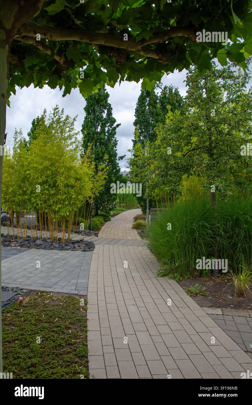 Pittoresker Wanderweg in einem modernen Garten Stockfoto