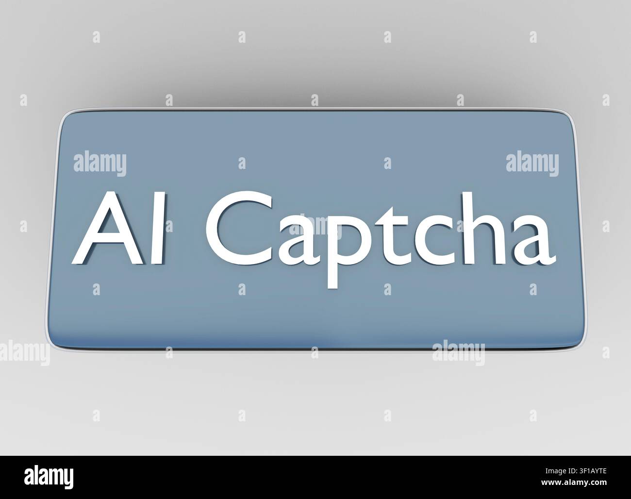3D-Illustration eines Mobiltelefons mit der Schrift AI Captcha, isoliert über Grau. Stockfoto
