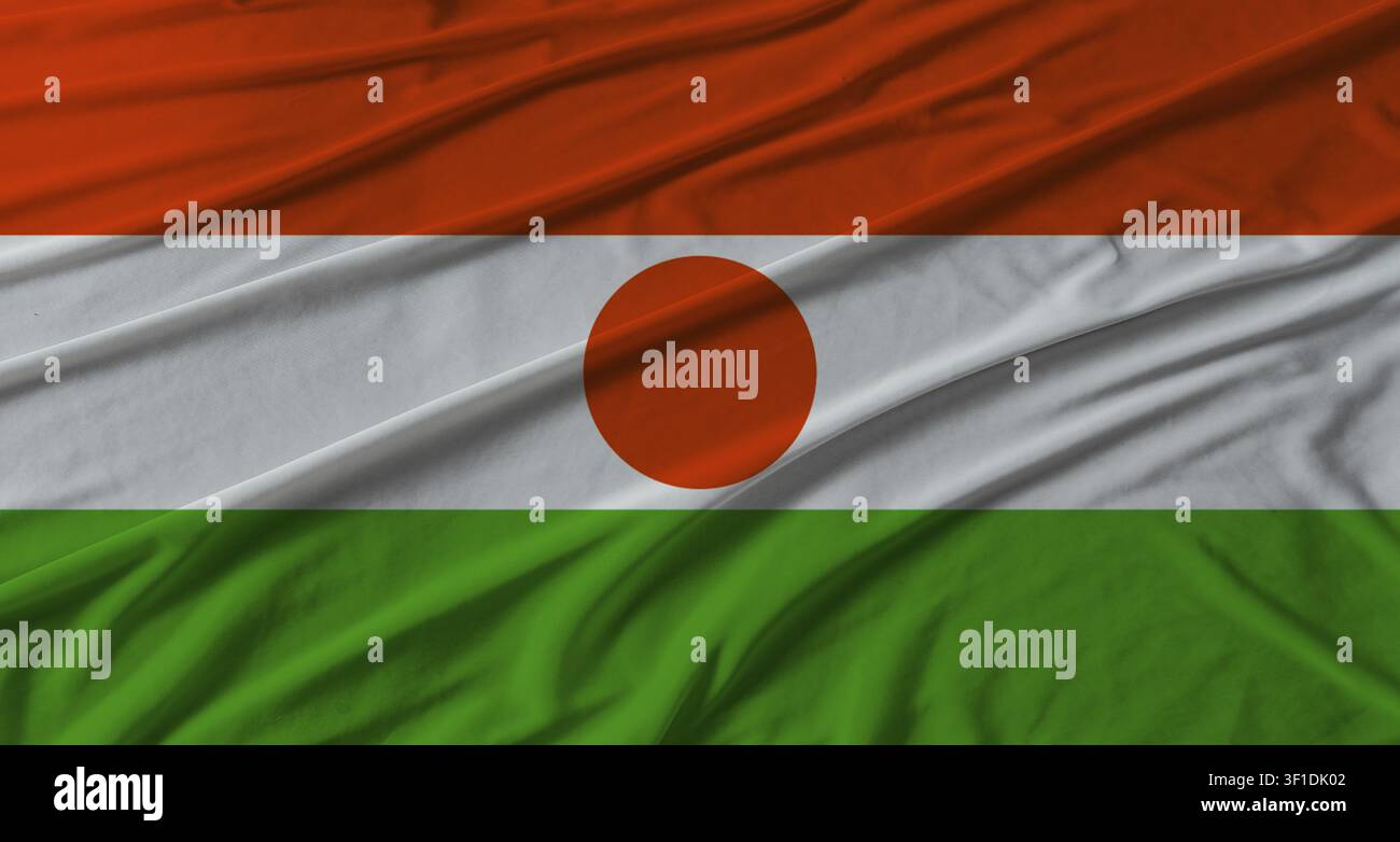 Niger-Flagge weht. Flagge von Niger mit Stofftextur Stockfoto