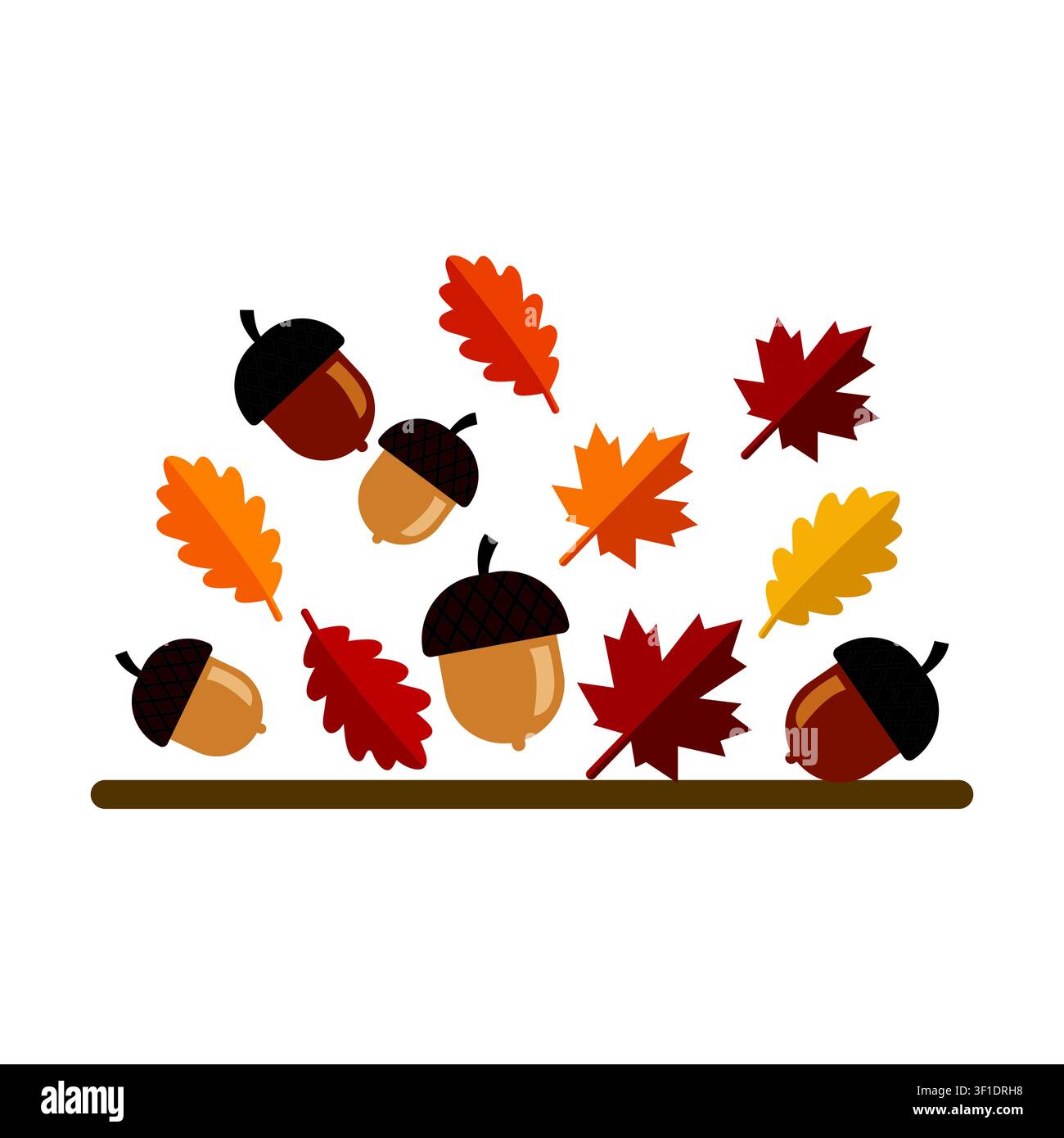 Fallendes Herbstblatt und Eichel-Vektorillustration Stock Vektor