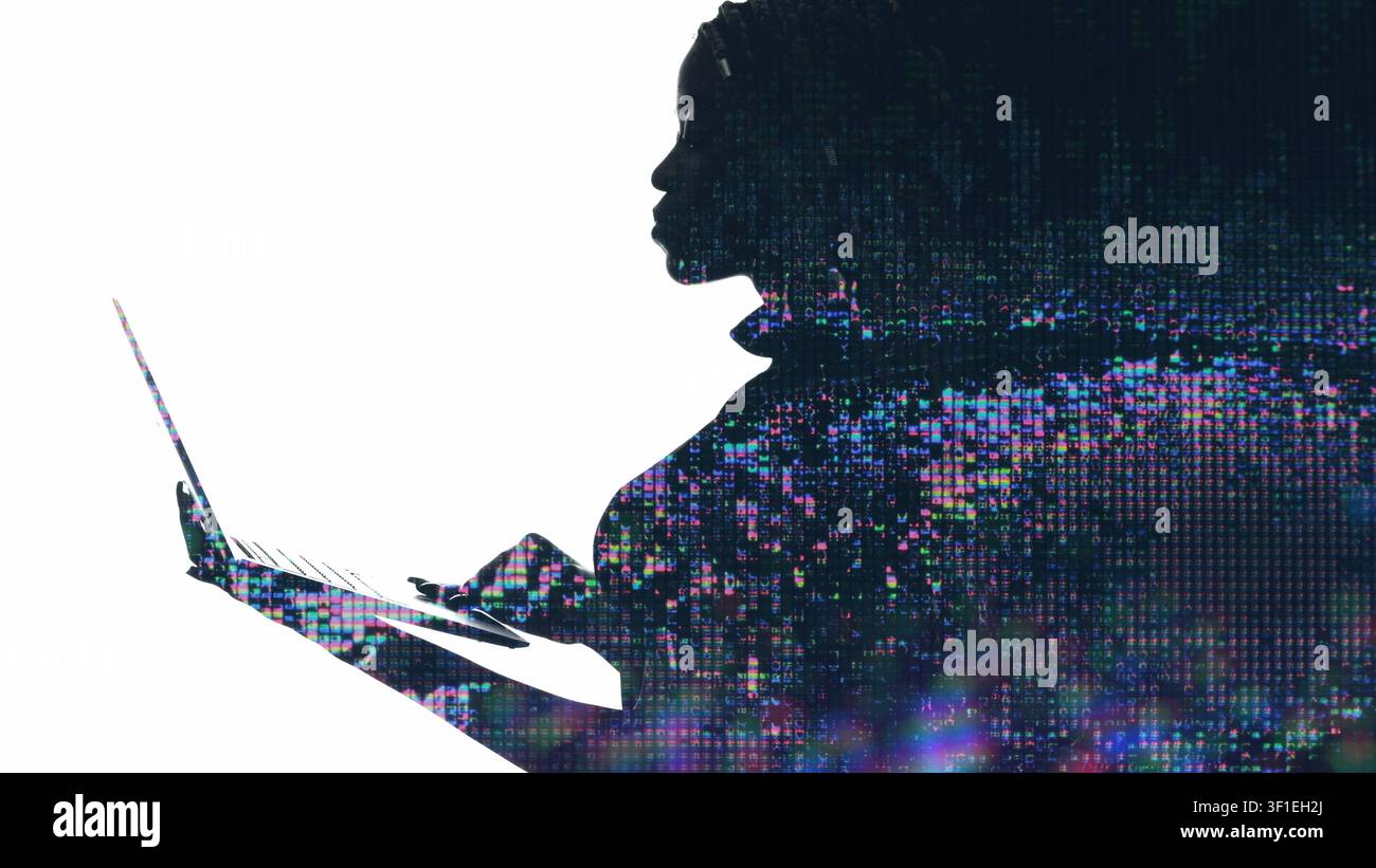 Digitale Netzwerk künstliche Silhouette Glitch Frau Stockfoto