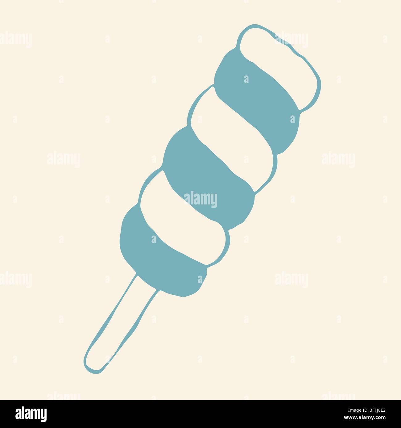 Doodle-Vektorkunst eines verdrehten spiralförmigen Eis-Popstangen auf einem traditionellen Holzstab. Minimalistische blaue Umriss-Ikone für erfrischendes gefrorenes Obst Stock Vektor