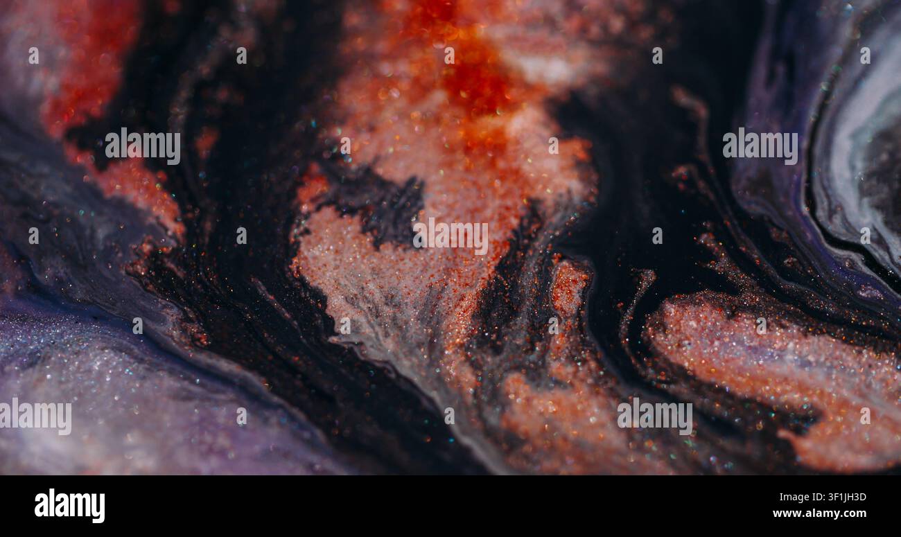 Glitter-Mischung unscharf Tintenflare flüssiger Strom Austritt Stockfoto