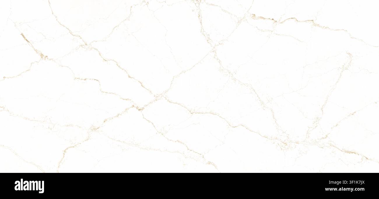 Eine saubere weiße Calacatta-Gold-Marmorstruktur mit zarten goldenen und hellbeigen Maserungen, perfekt für hochwertige Hintergründe. Stockfoto