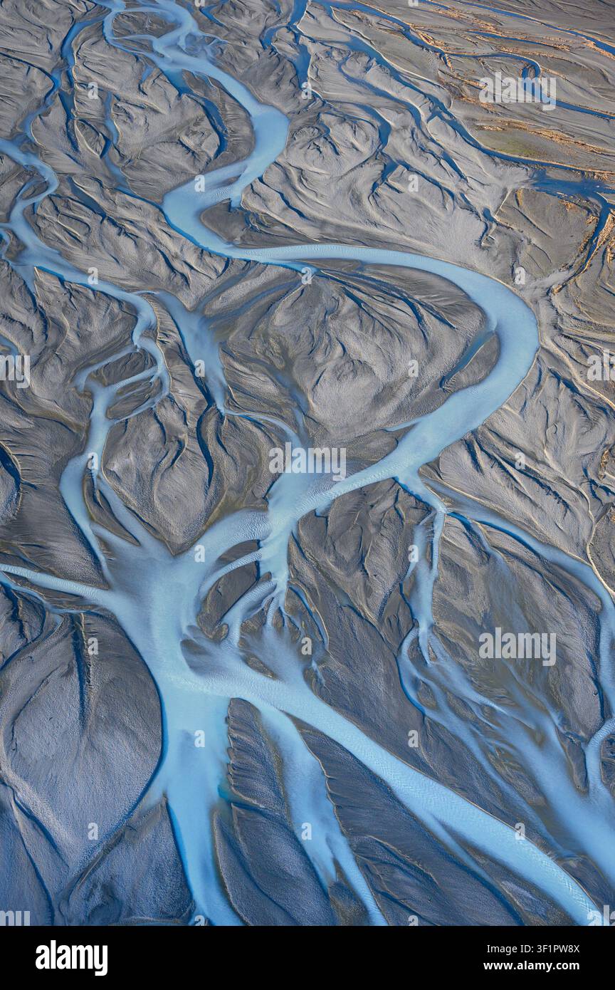 Zöpfe des Tasman River auf South Island, Neuseeland. Stockfoto
