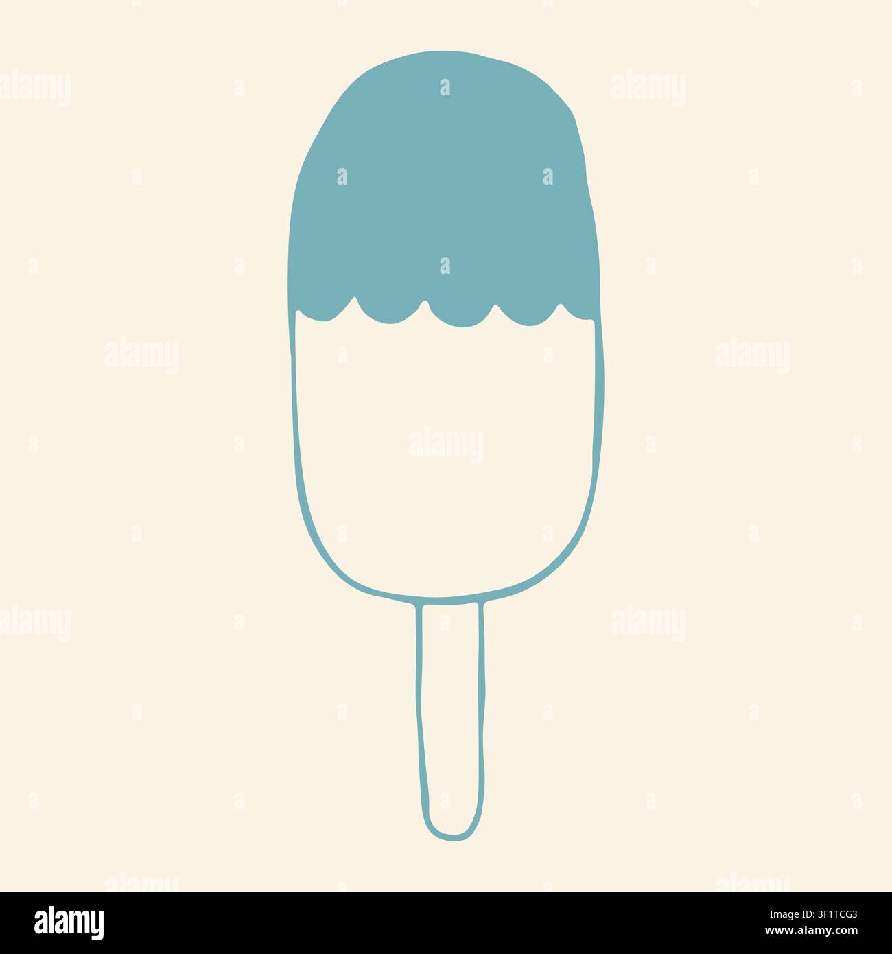 Doodle-Vektorkunst einer traditionellen Eiscreme-Bar mit glatter Schokoladenglasur. Minimalistische blaue Umrissikone für gefrorene Sommer Milchprodukte Stock Vektor