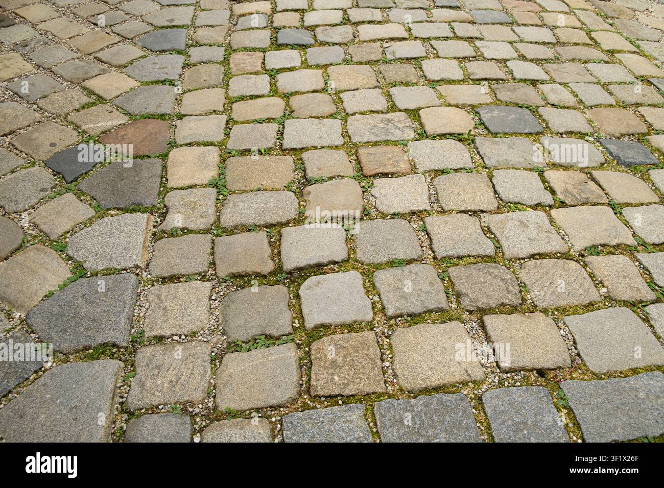 Nahaufnahme der traditionellen europäischen Kopfsteinpflastertextur Stockfoto
