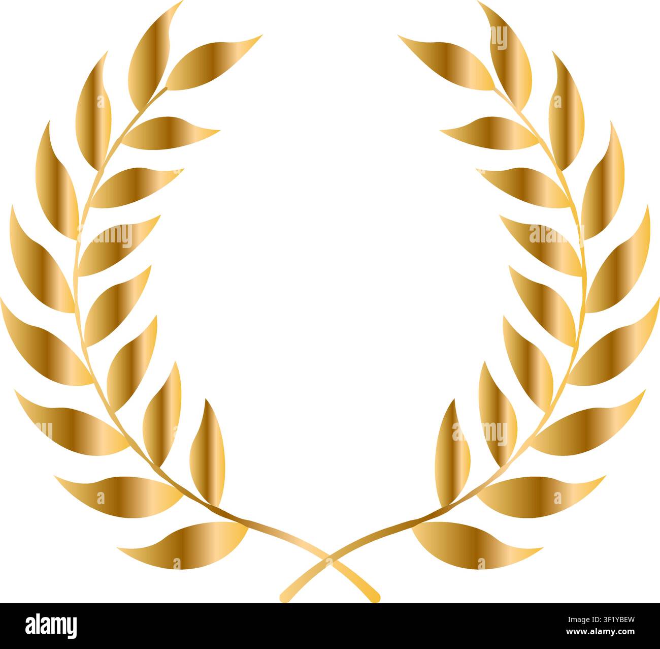 Ein eleganter goldener Laubkranz mit detaillierten Blättern, die in einem kreisförmigen Kronendesign angeordnet sind und Erfolg und Ehre auf Weiß darstellen. Stock Vektor