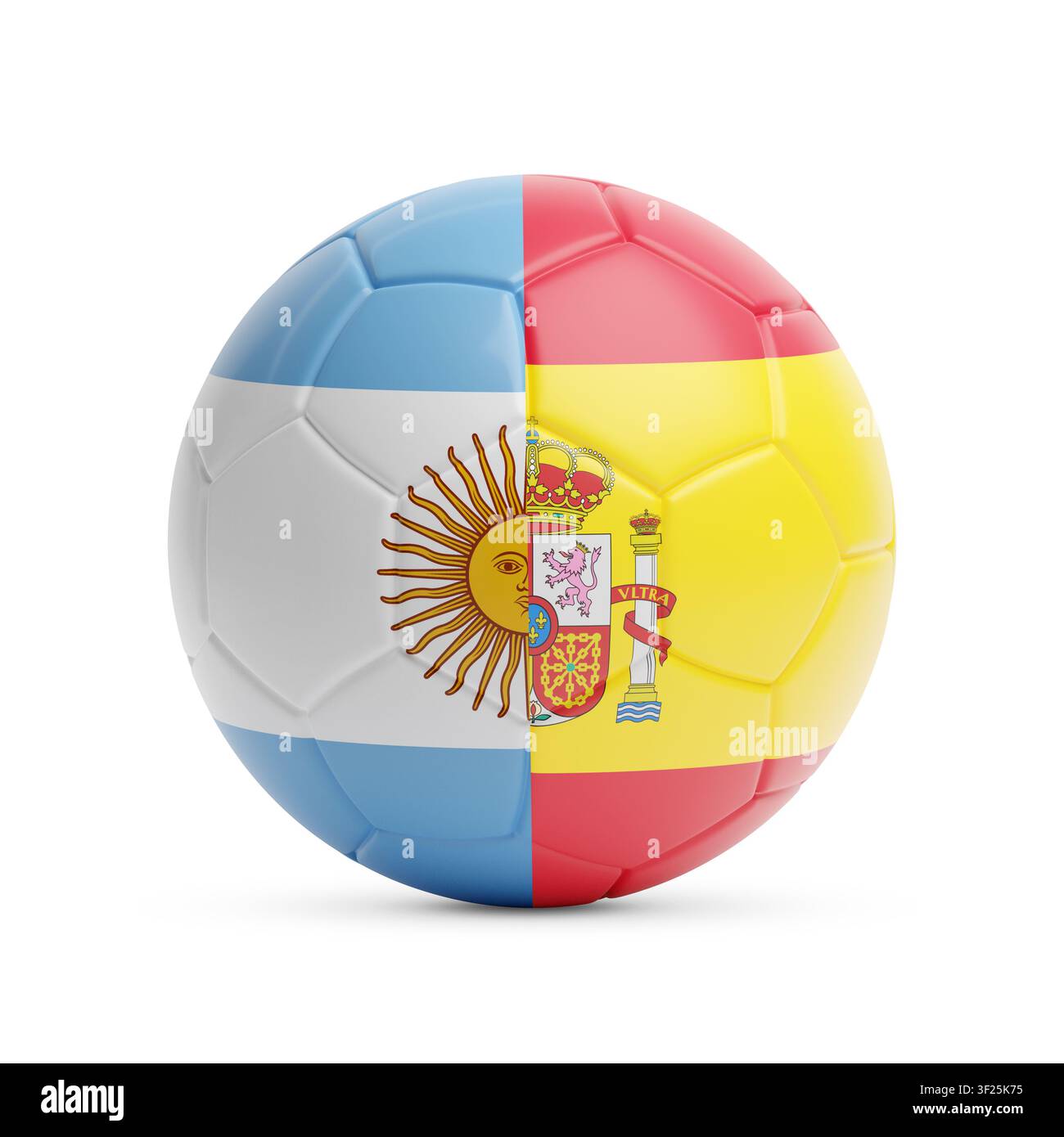 Fußball mit den Farben der spanischen und argentinischen Flagge. 3D-Illustration. Stockfoto