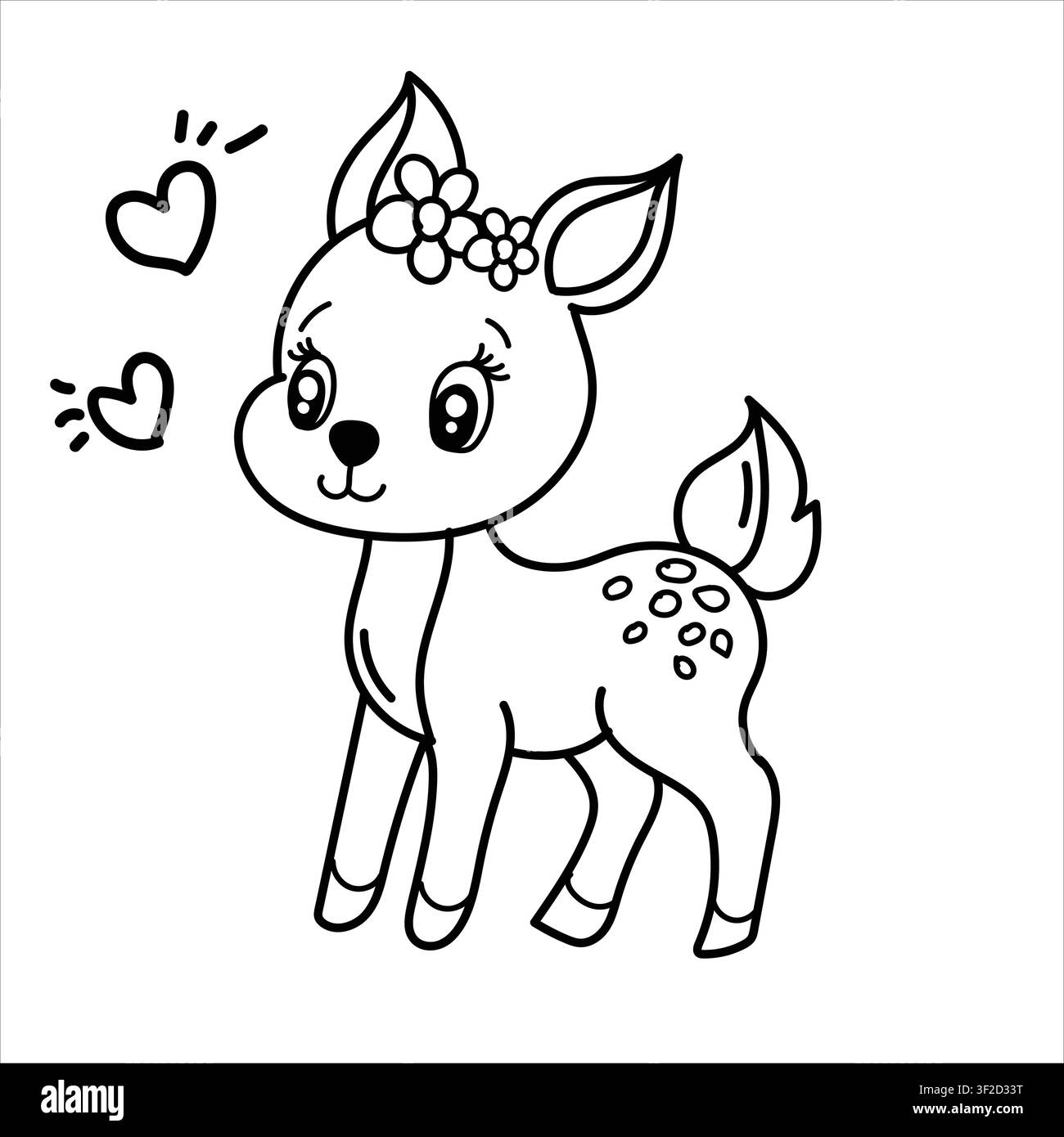 schöne Hirsch-Illustration isoliert auf weißem Hintergrund, eine Hirsch-Illustration eines Mädchens, Umriss-Katzenzeichnungsdesign, EPS-Format, Doodle-Kunst-Tierdesign. Stock Vektor