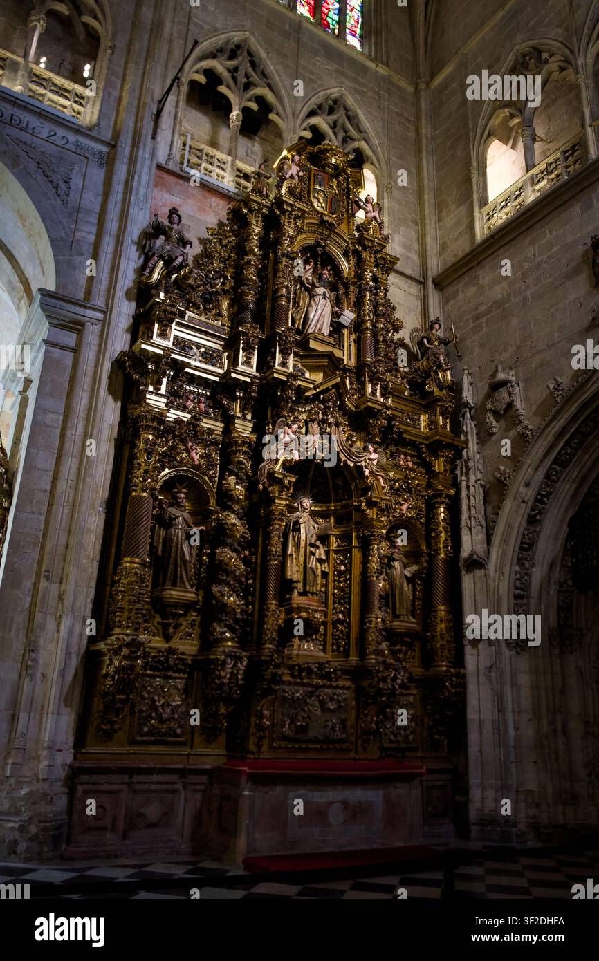 Schmale vergoldete Seitenkapellenaltar Kathedrale von Oviedo Spanien Stockfoto