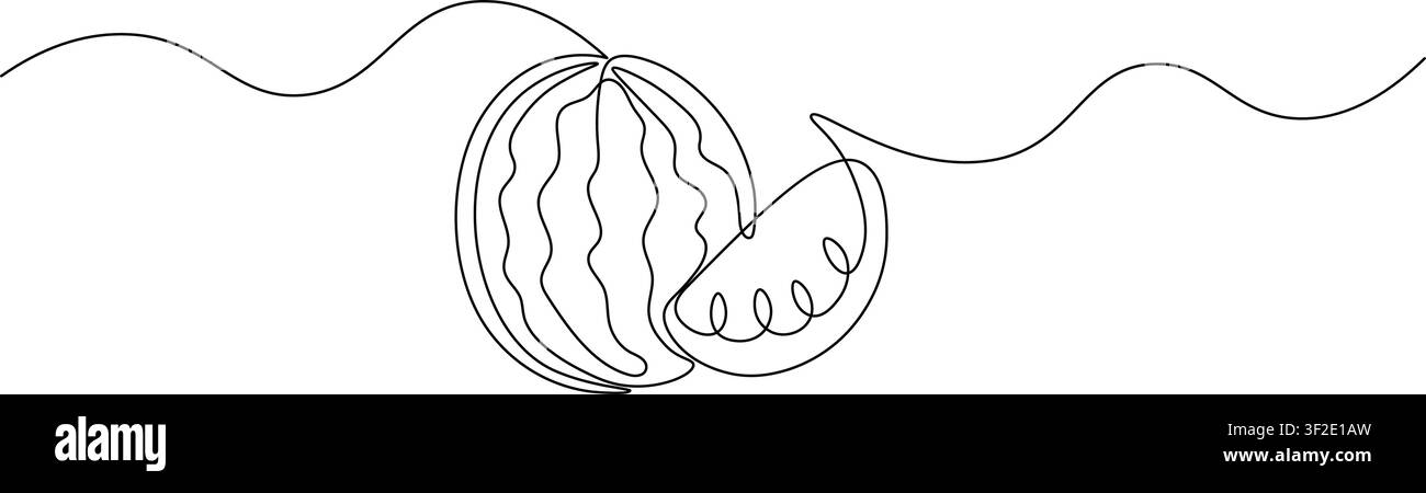 Wassermelonenfrucht kontinuierliches Ein-Linien-Zeichnung im minimalistischen Umriss-Vektorstil Stock Vektor