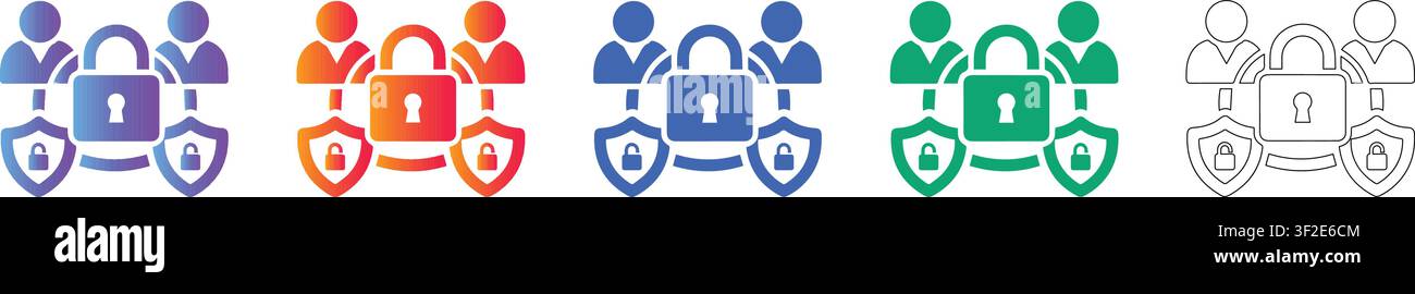 Team Cybersecurity Protection Icon Set vol 36253 Stock Vektor