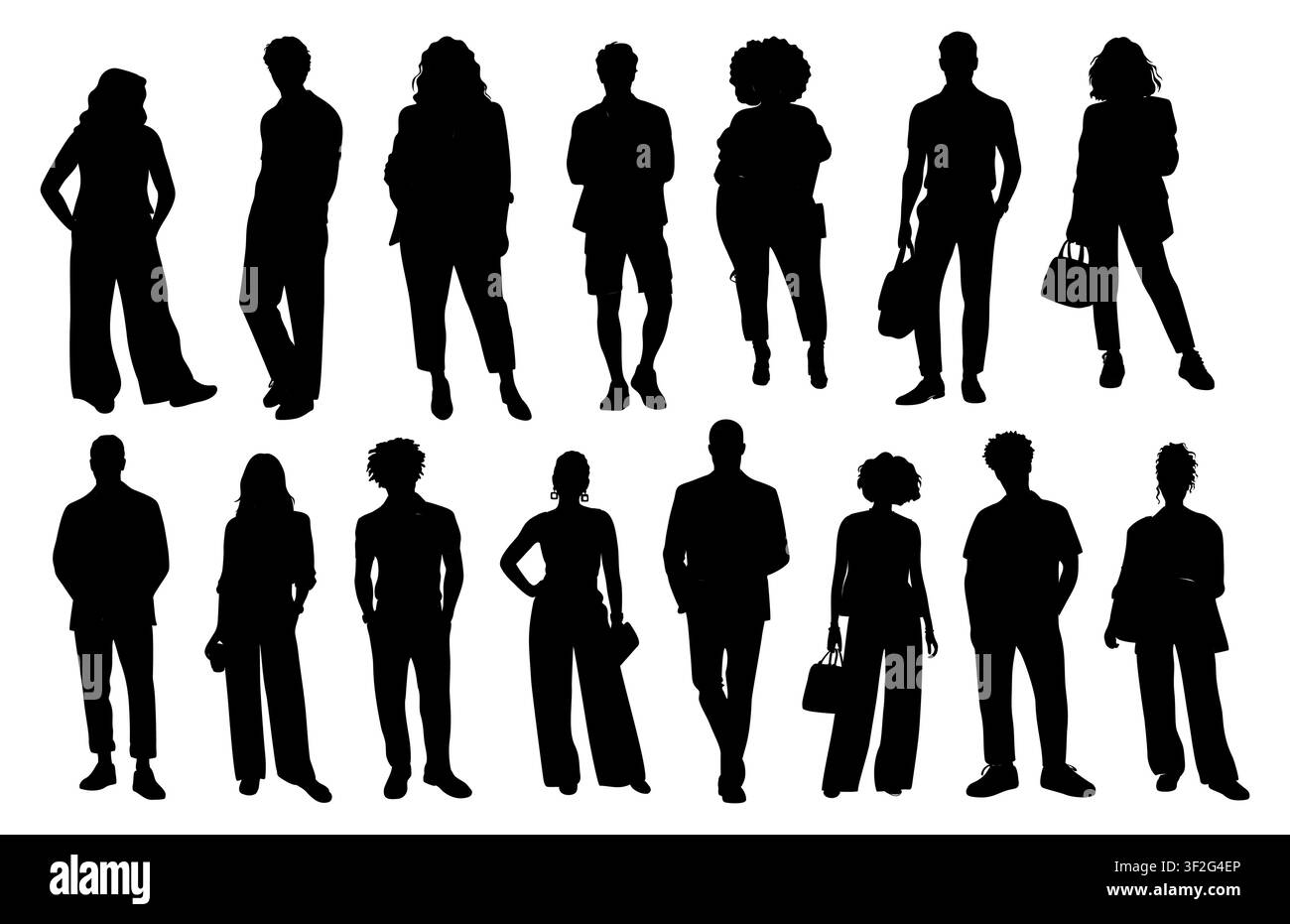Silhouette von verschiedenen Männern und Frauen stehen zusammen Stock Vektor