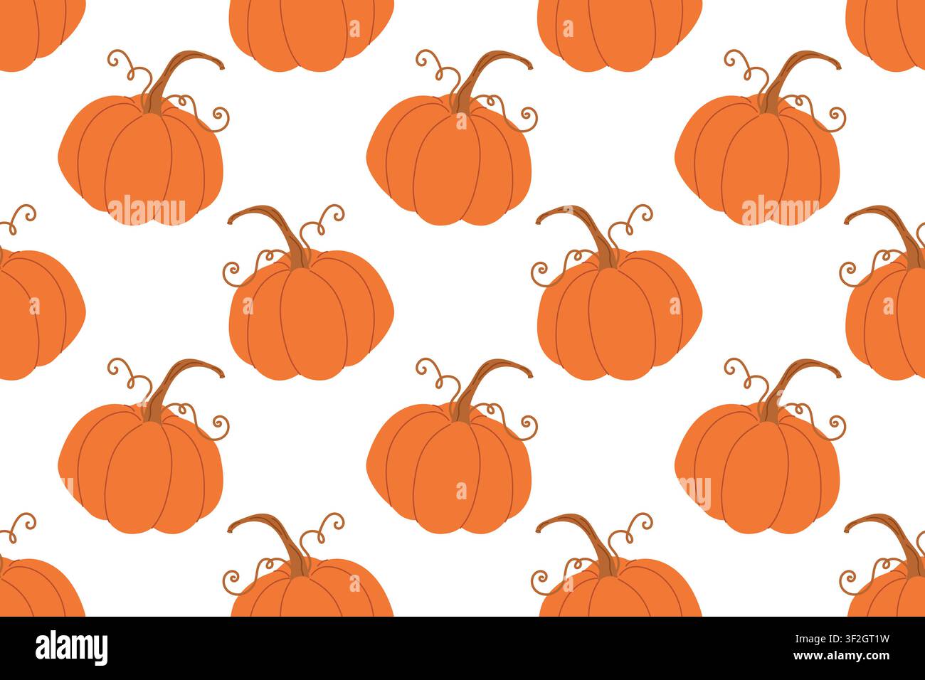 Orangefarbene Kürbisse mit Stielen in nahtlosem Muster. Erntedesign für den Herbst. Vektorillustration für saisonalen Stoff, Tapete Stock Vektor