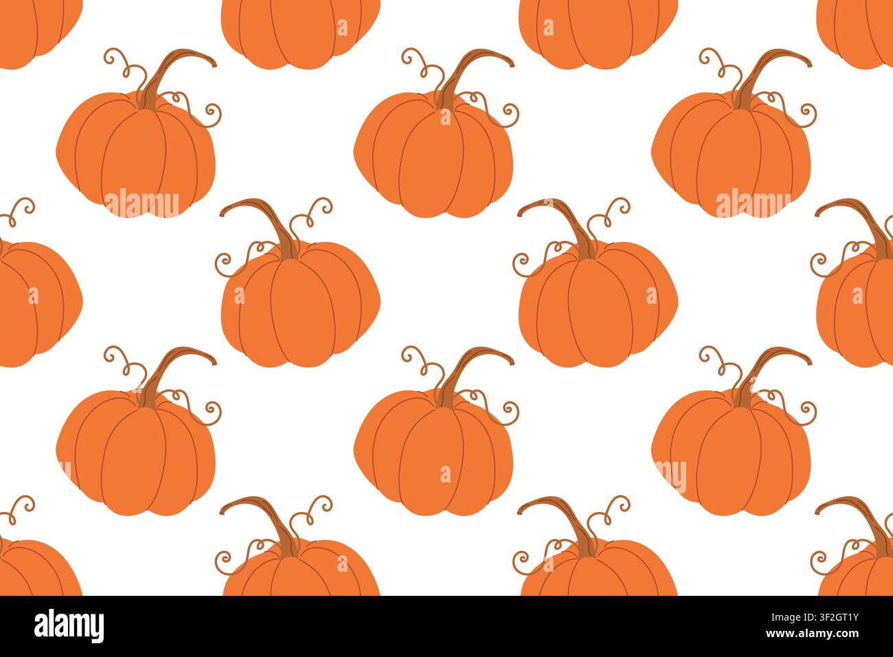 Orangefarbene Kürbisse mit Stielen in nahtlosem Muster. Erntedesign für den Herbst. Vektorillustration für saisonalen Stoff, Tapete Stock Vektor
