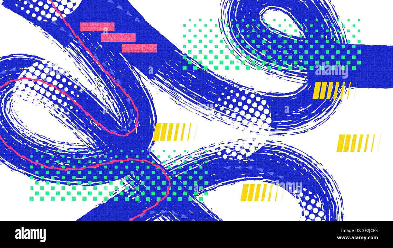 Abstraktes Sport-Hintergrunddesign mit dynamischen Pinselstrichen, geometrischen Formen, Halbtontmustern und Textur-Effekt Stock Vektor