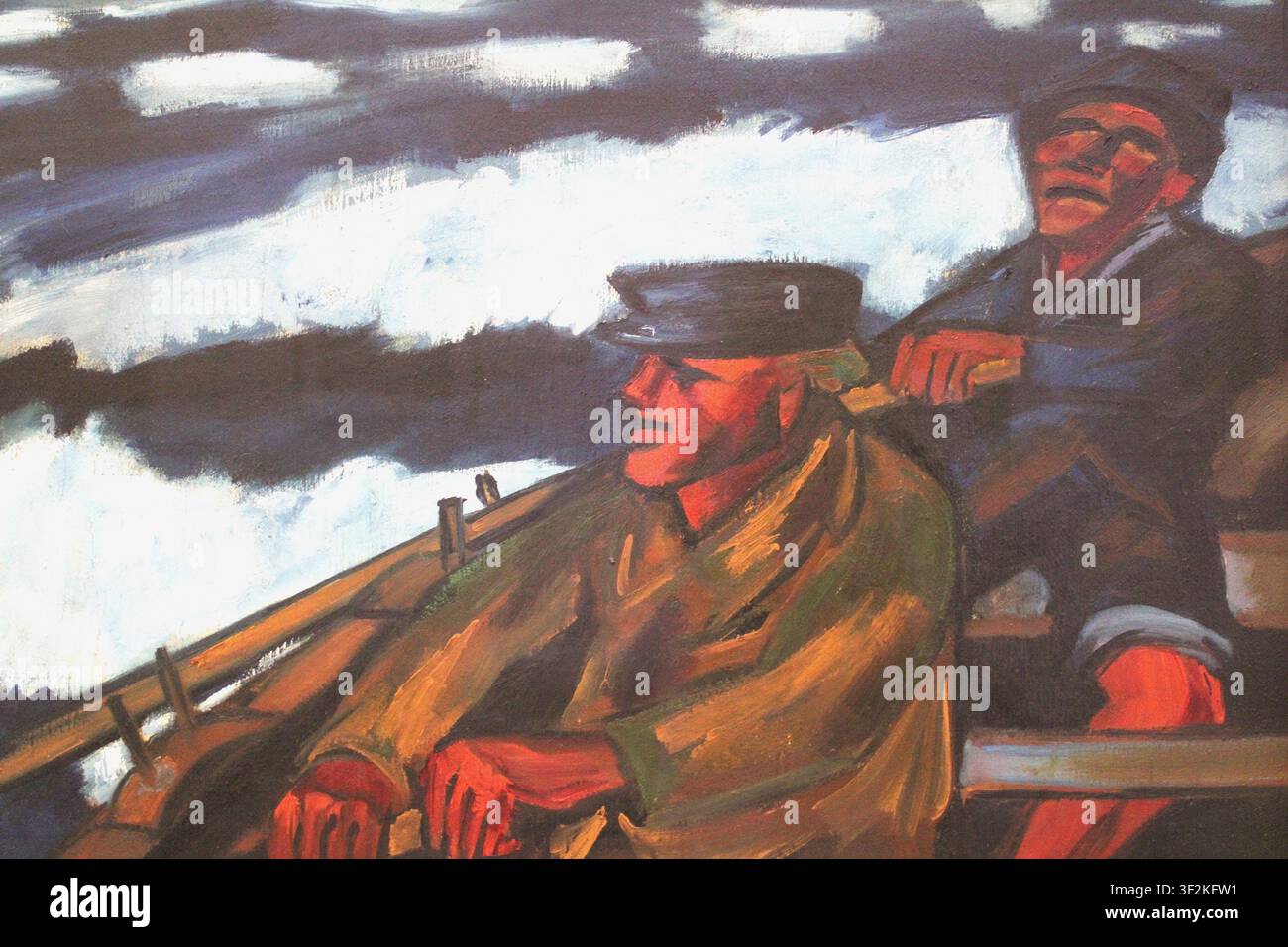 Originales Ölgemälde „Fischer im Boot“, 1927, Detail. Vom deutschen expressionistischen Maler Max Pechstein (1881-1955). Stockfoto