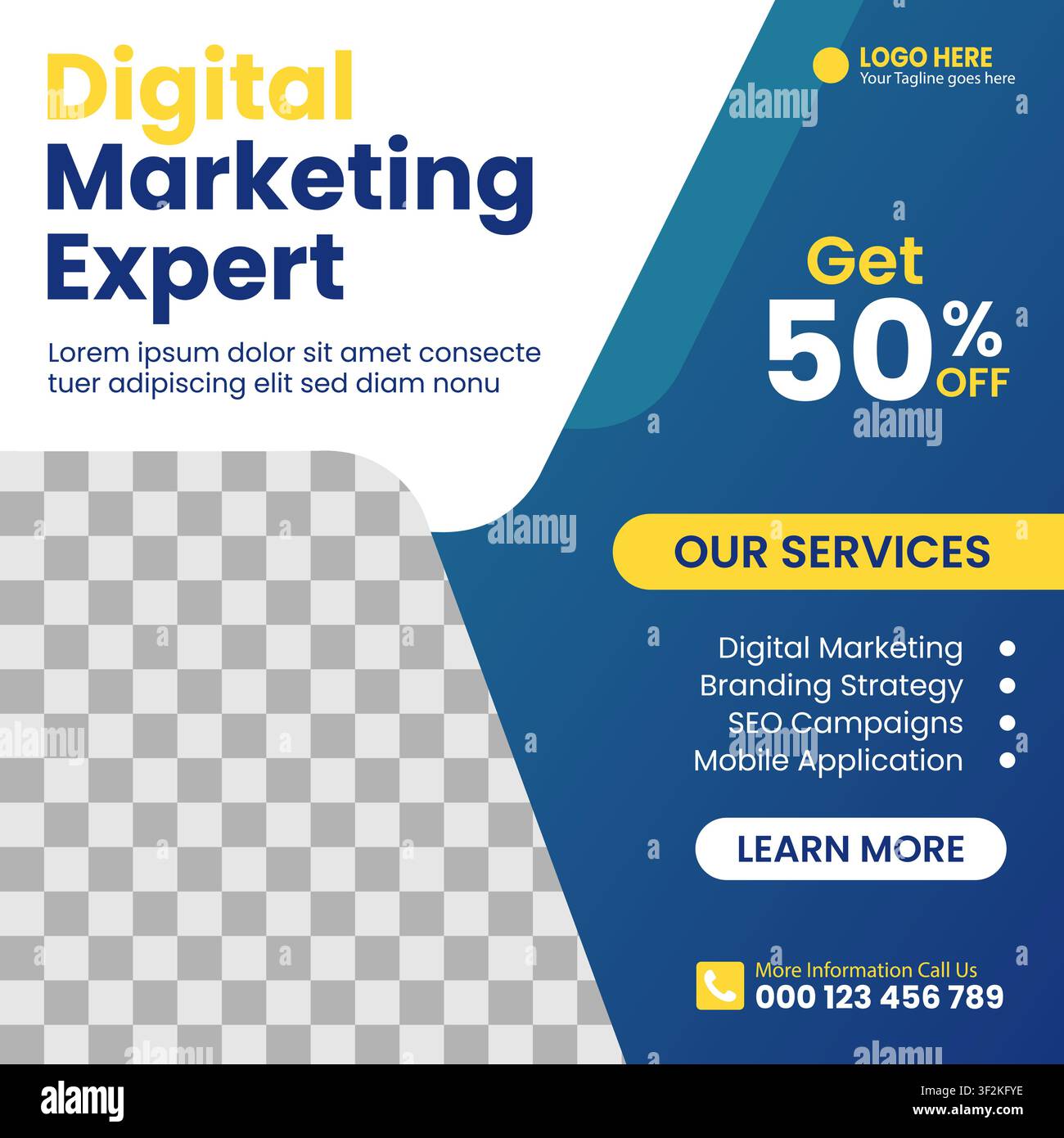 Digital-Marketing-Experte-Social-Media-Banner-Vorlagendesign mit einem Geschäftsteam, das drinnen zusammenarbeitet Stock Vektor